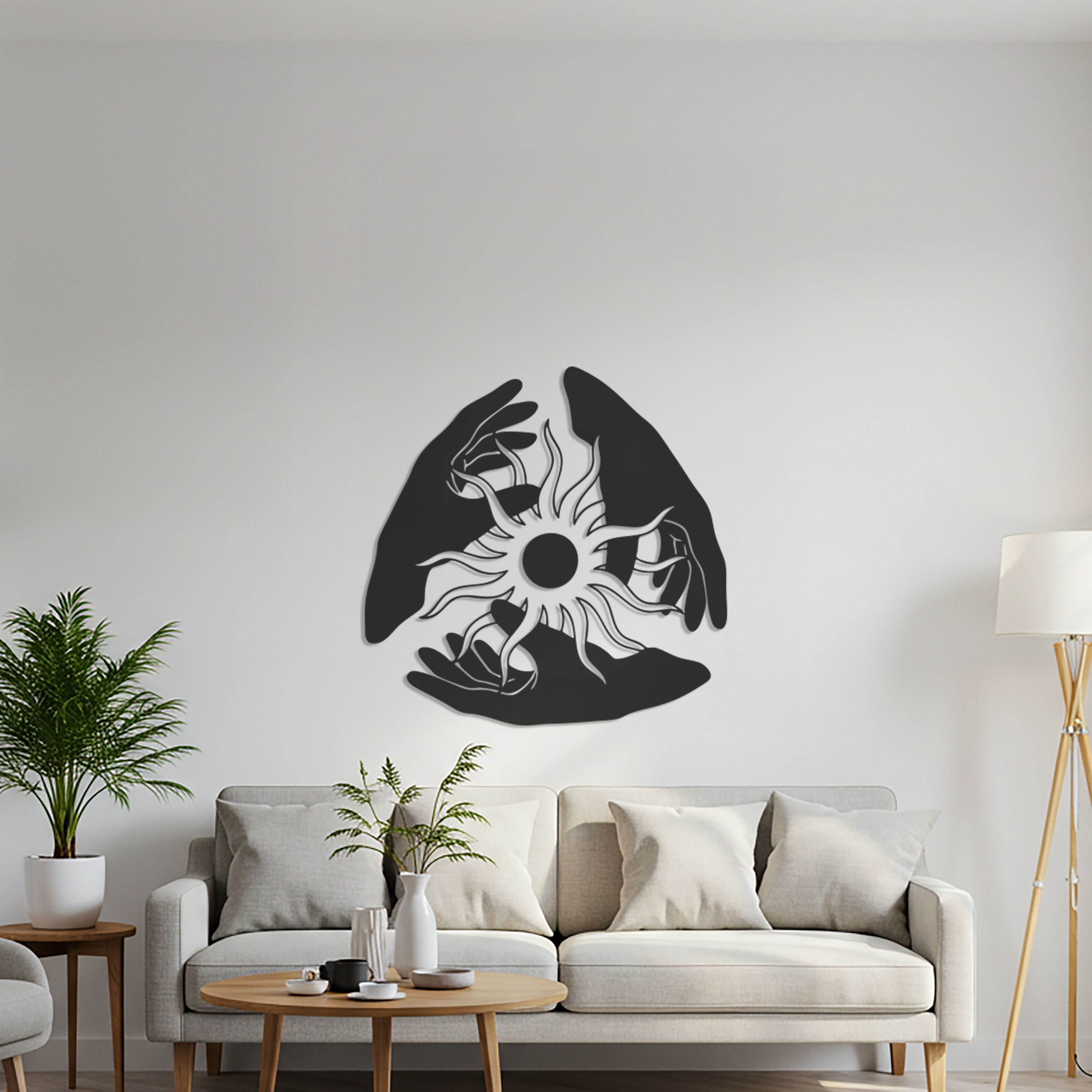 Modern Sun and Hands Wall Art Decal