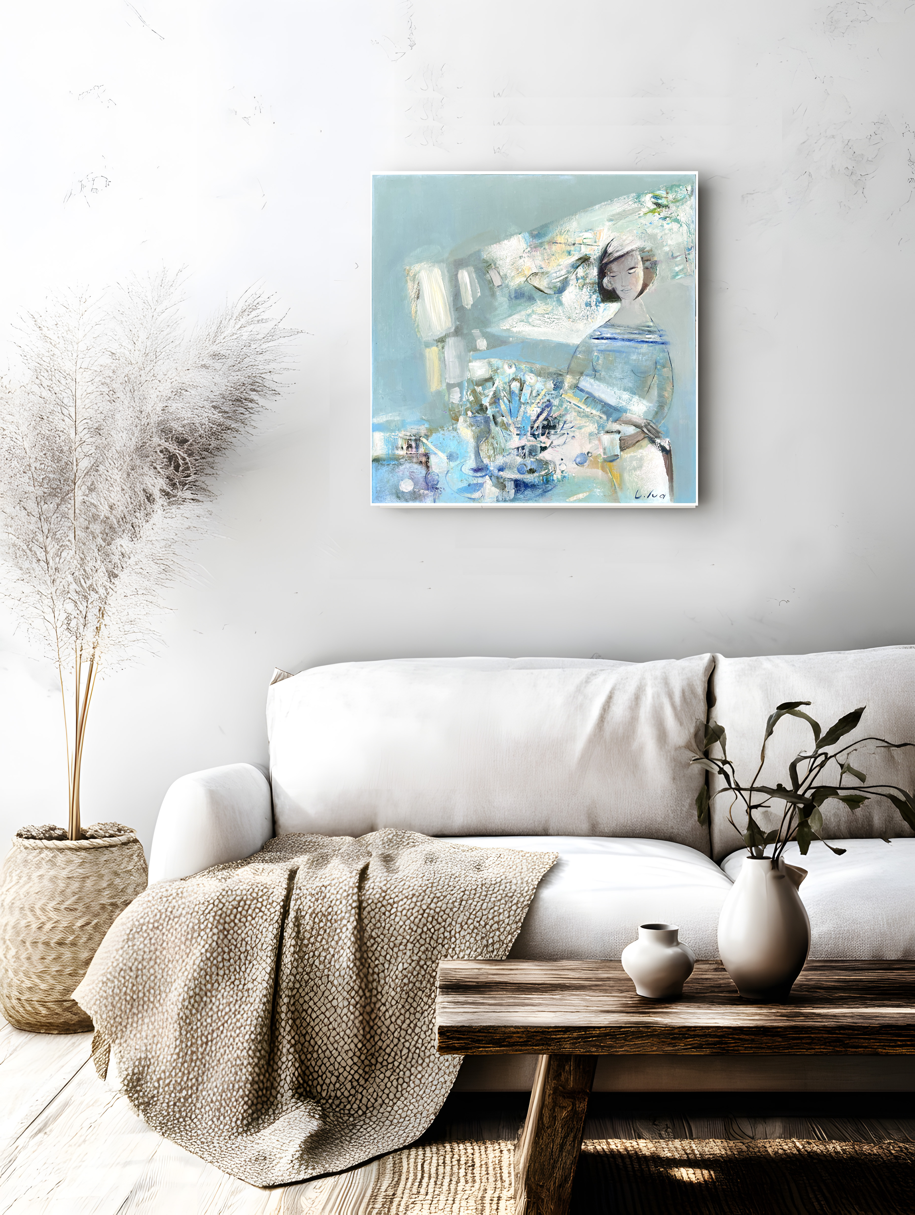 Elen Iv, "Lady with a Bouquet of Flowers", 60x60 cm,  olja