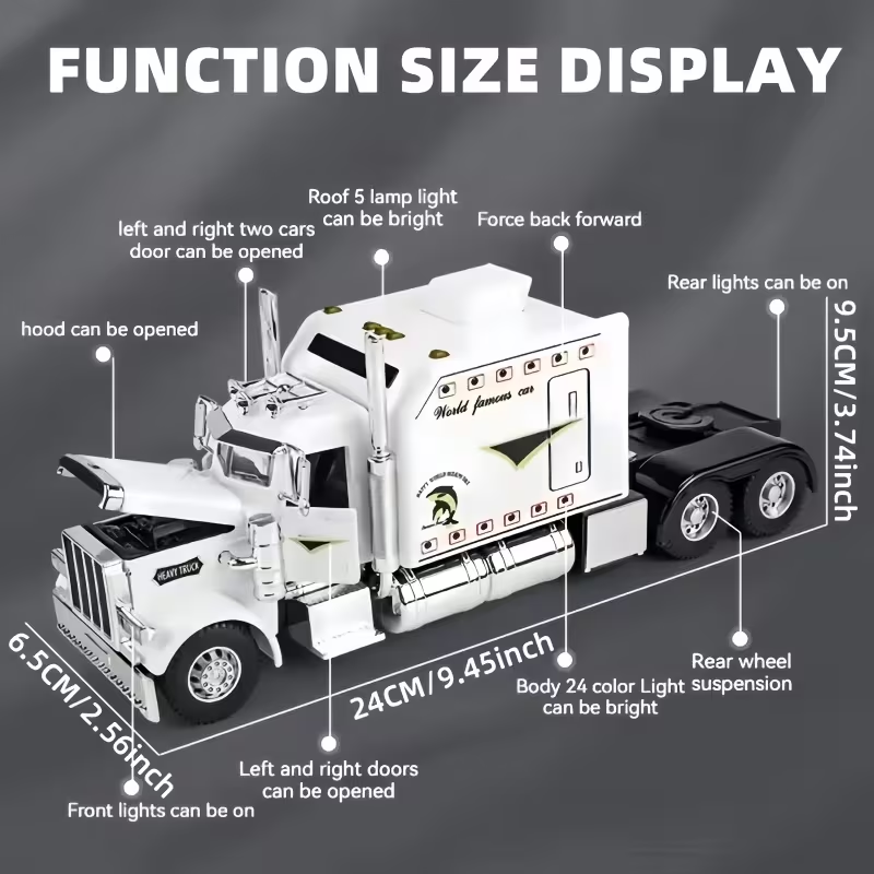 Diecast White Semi Truck Cab 1/24 Sounds & Lights Pull Back NIB