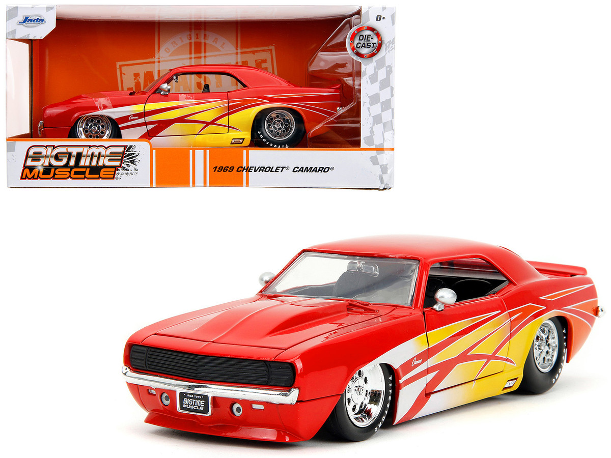 Brand new 1/24 scale diecast car model of 1969 Chevrolet Camaro Red with Graphics "BigTime Muscle"