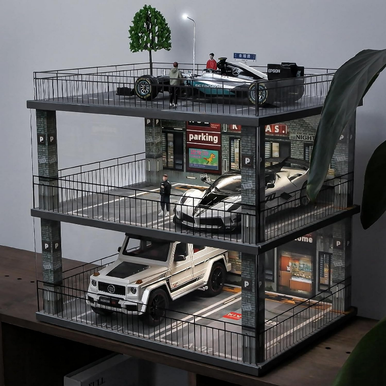 1:18 Scale New Diecast Model Car Display Cabinet with USB, Made of Wood and Acrylic New