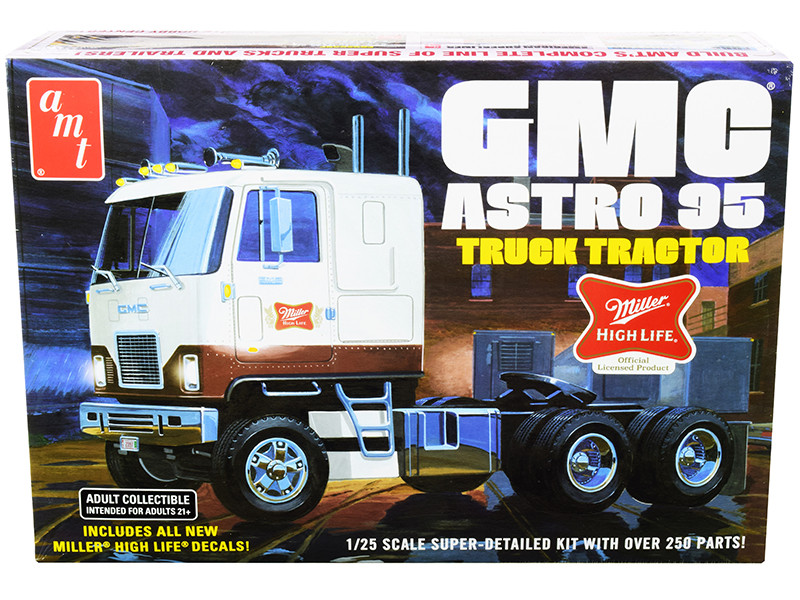      Brand new 1/25 scale plastic model kit of GMC Astro 95 Truck Tractor "Miller" (Skill 3)