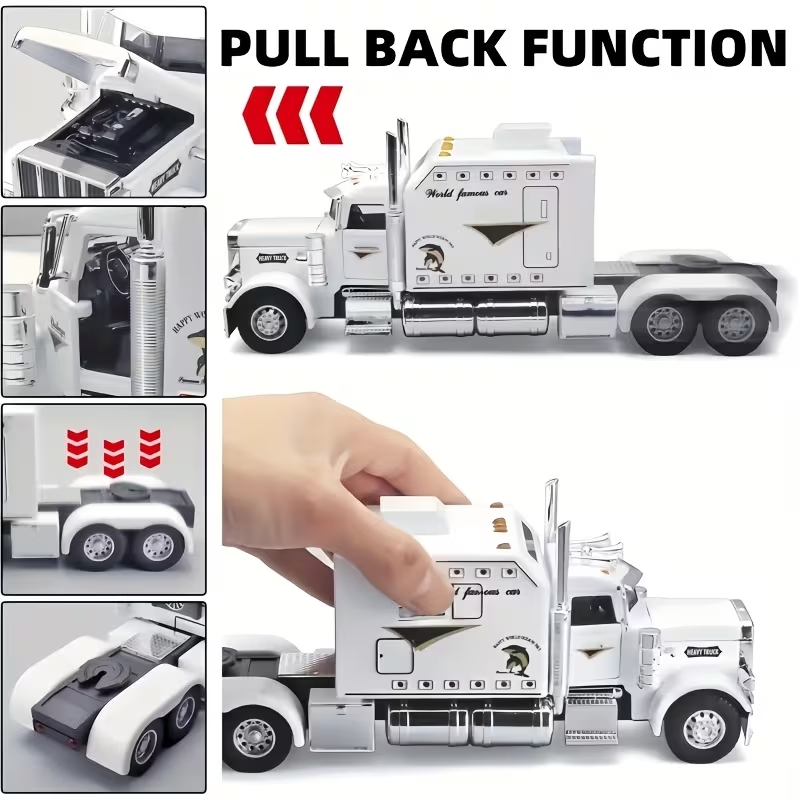 Diecast White Semi Truck Cab 1/24 Sounds & Lights Pull Back NIB