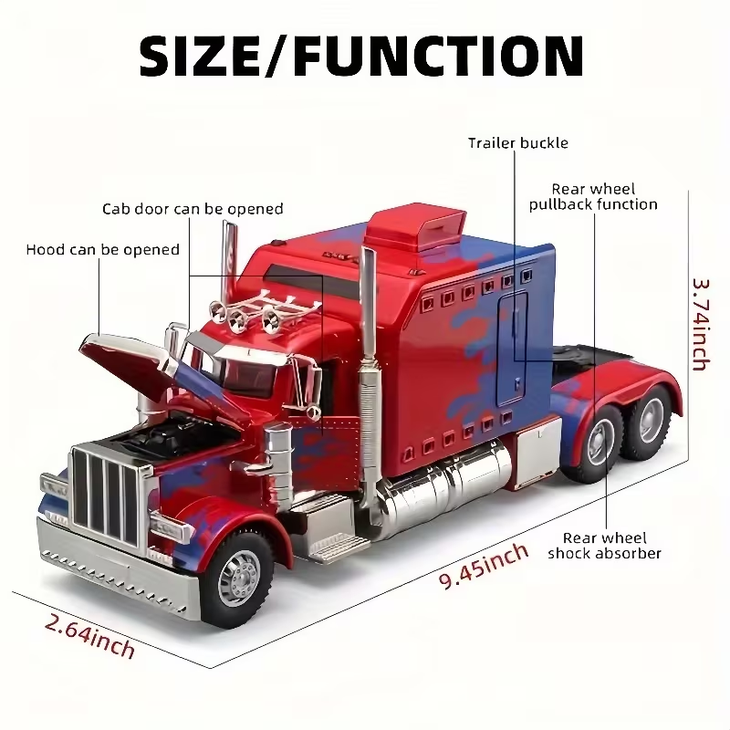 Diecast Red Semi Truck Cab 1/24 Sounds & Lights Pull Back NIB