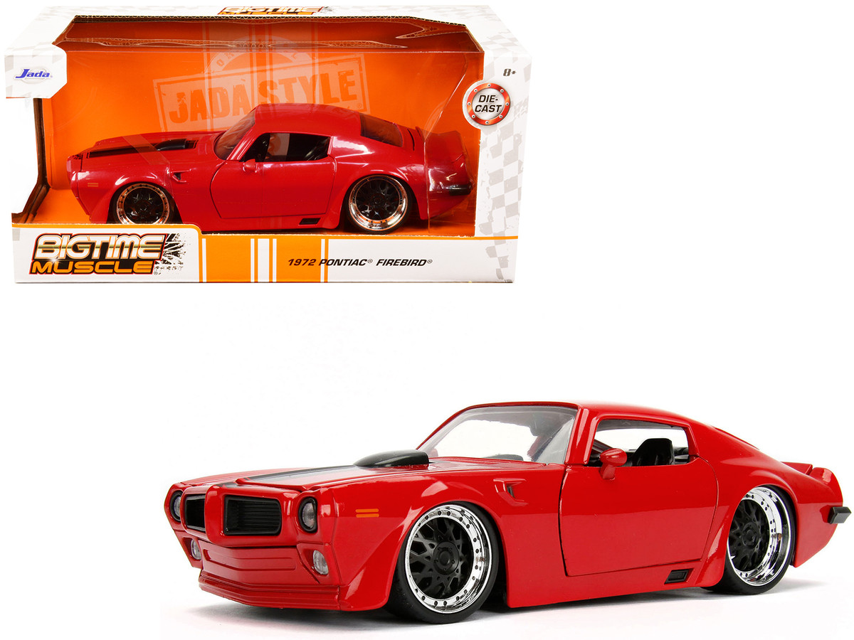 Brand new 1/24 scale diecast car model of 1972 Pontiac Firebird Red with Black Hood Stripe