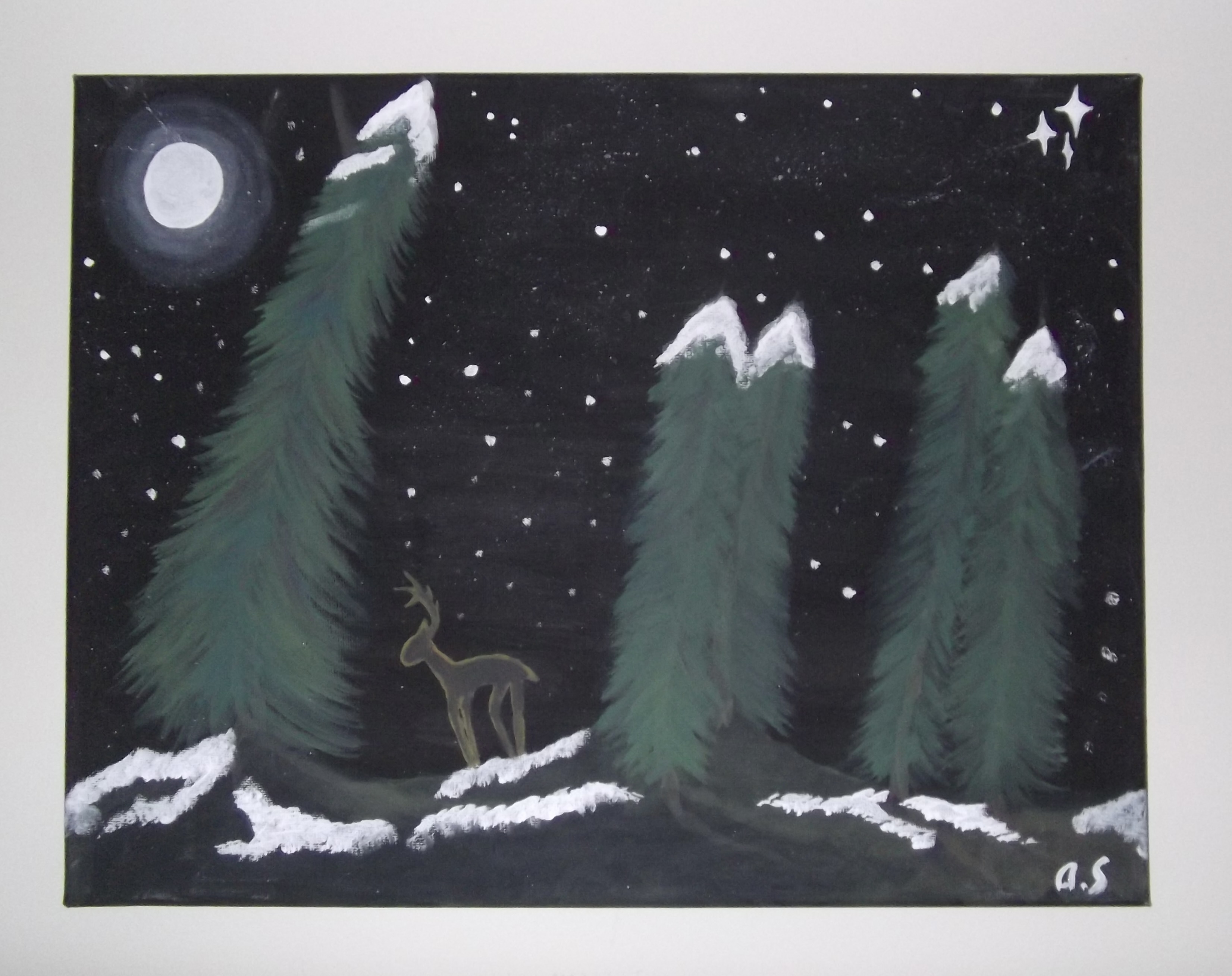 Winter Night Forest Painting