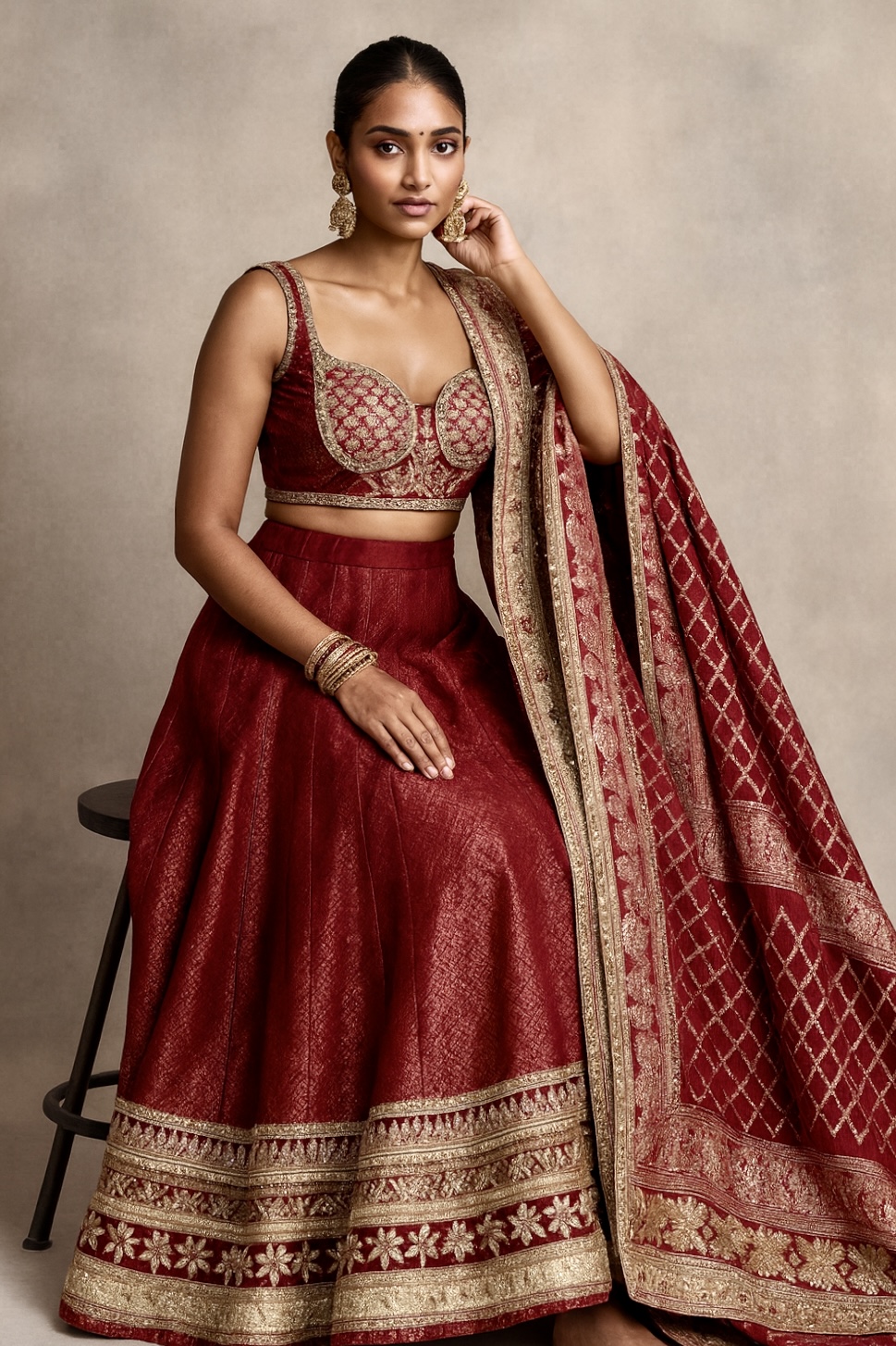 Maroon Embroidered Lehenga Set