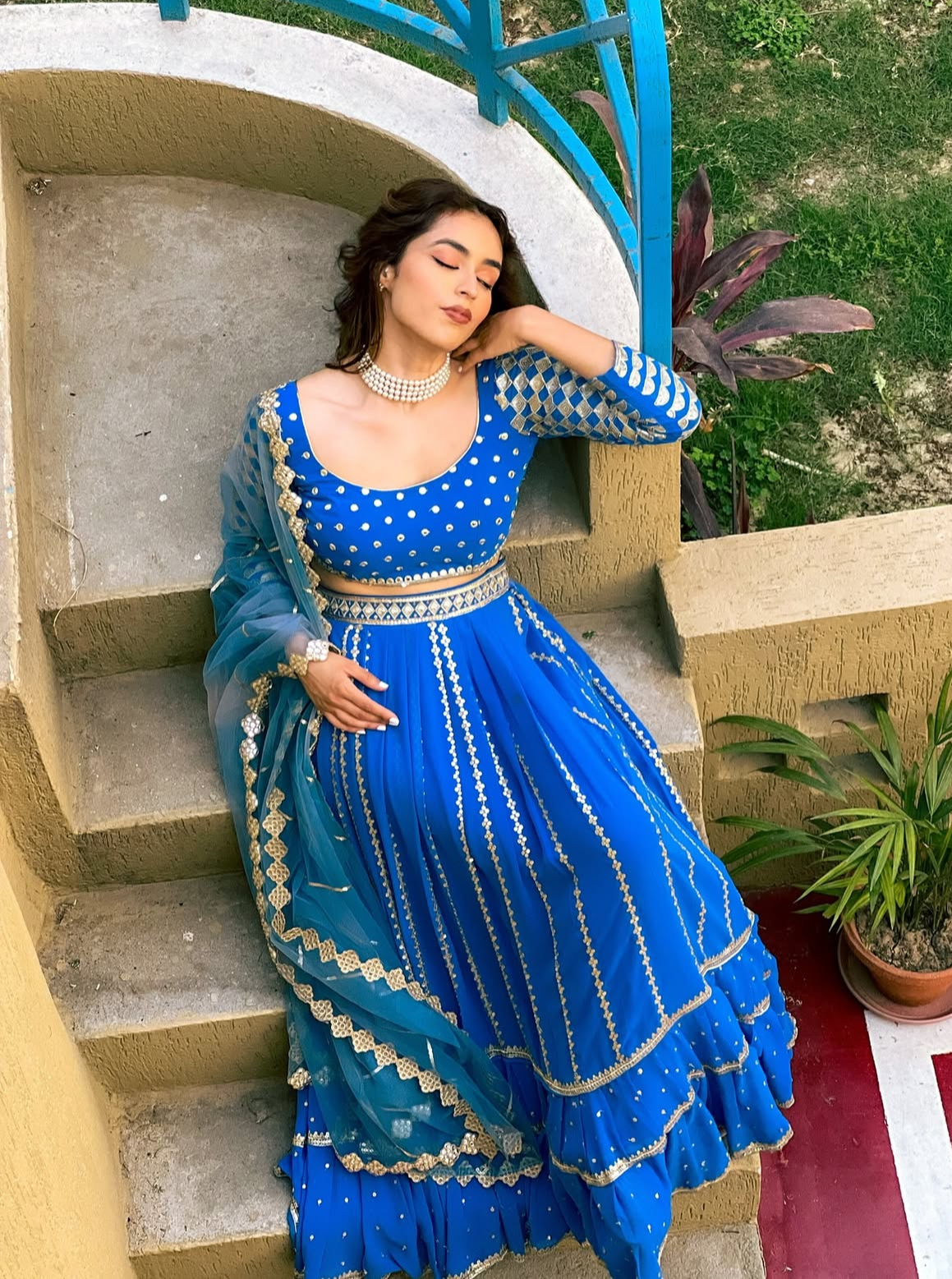 Blue Embroidered Lehenga
