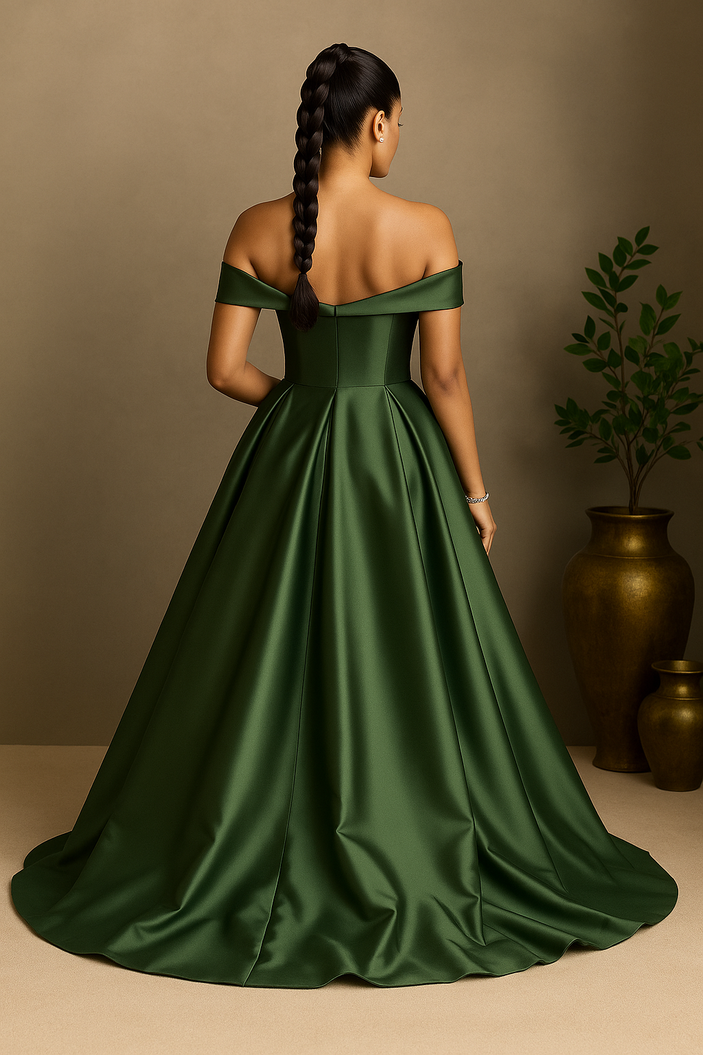 Elegant Off-Shoulder Green Evening Gown