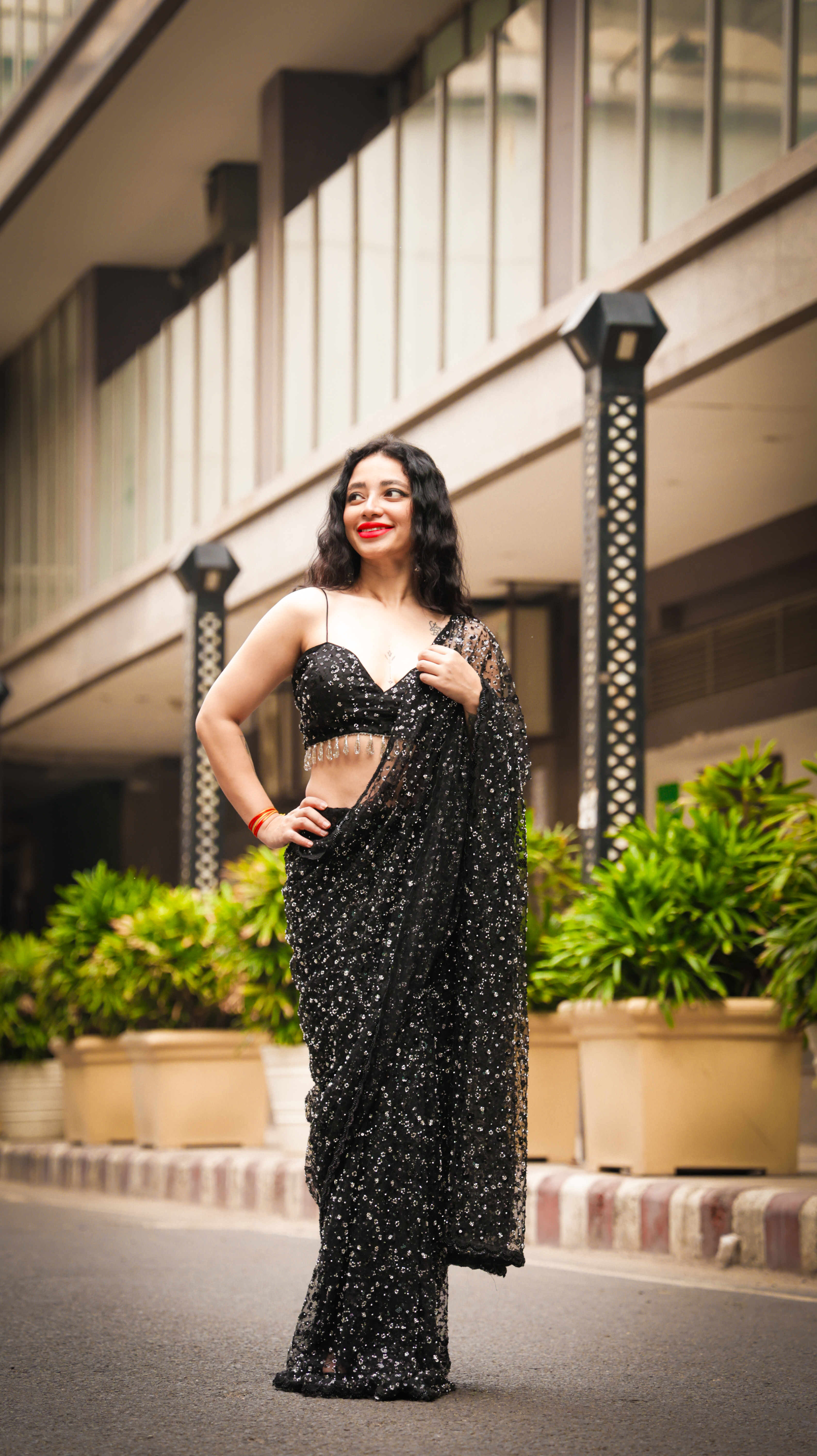 Black Sequin Saree with Blouse