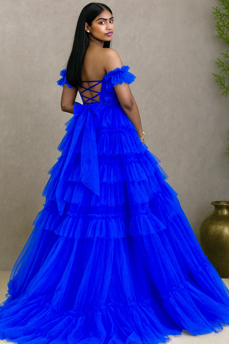 Elegant Blue Ruffle Gown