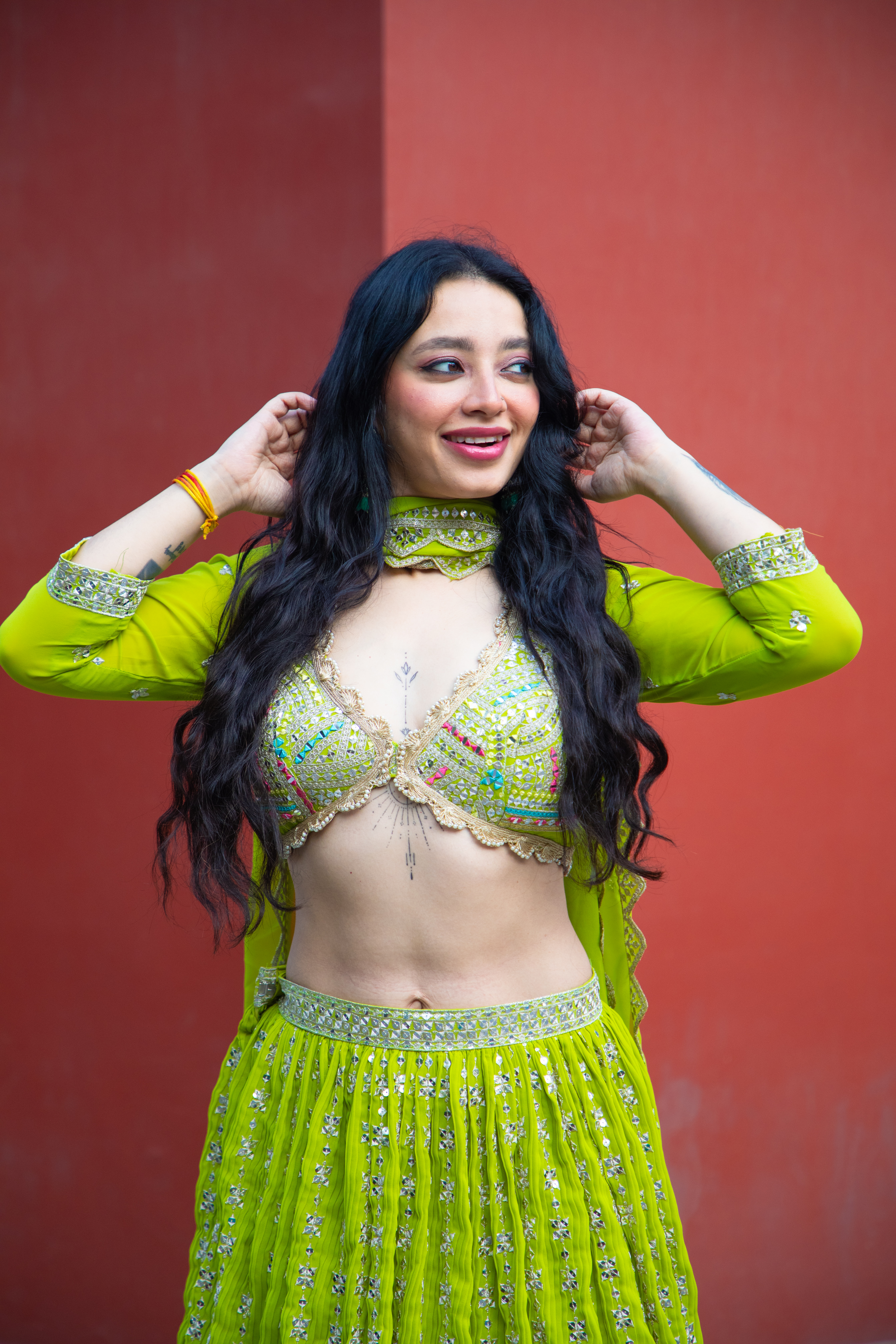 Green Embroidered Lehenga Choli