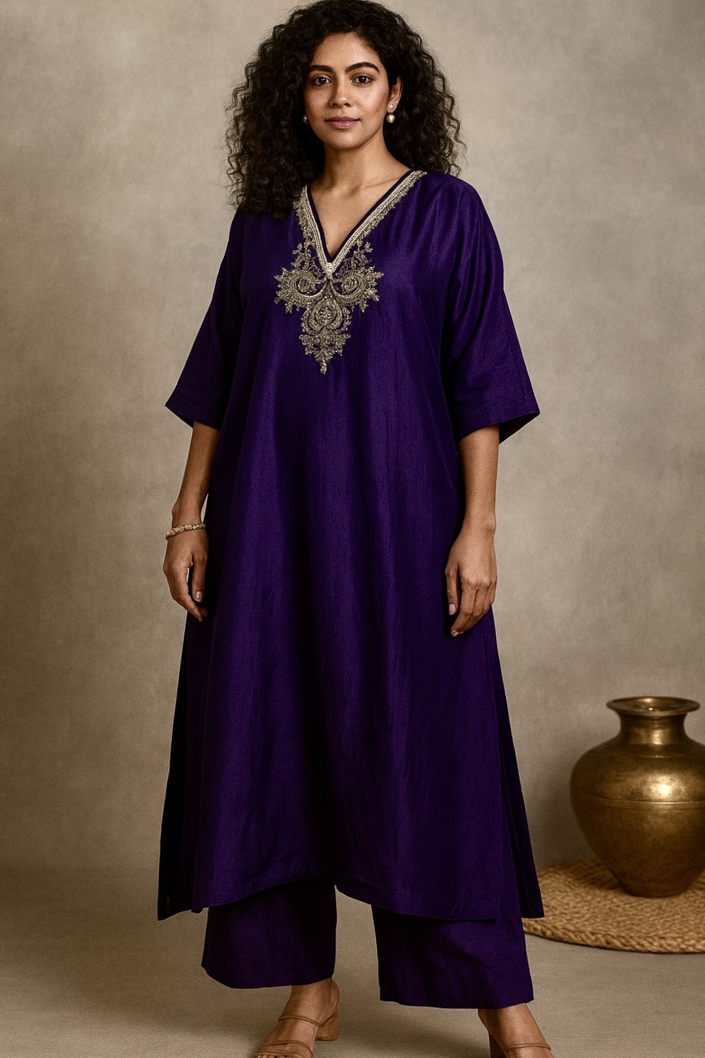Embroidered Purple Kurta Set