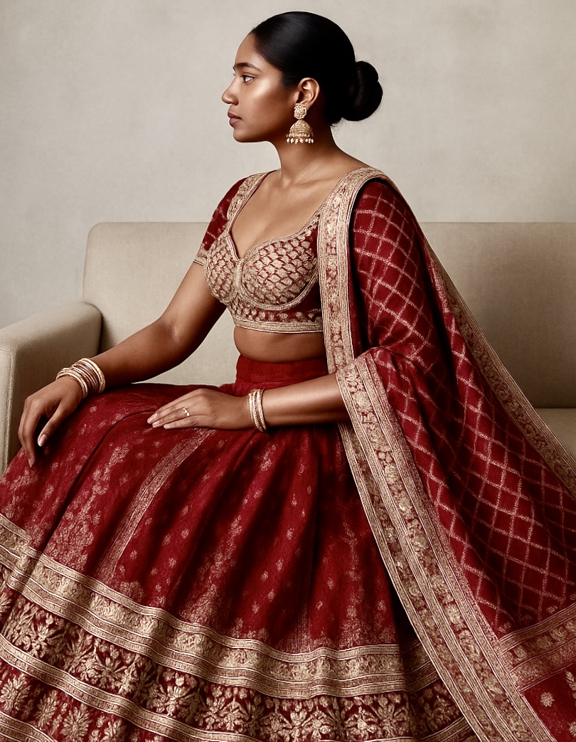 Maroon Embroidered Lehenga Set