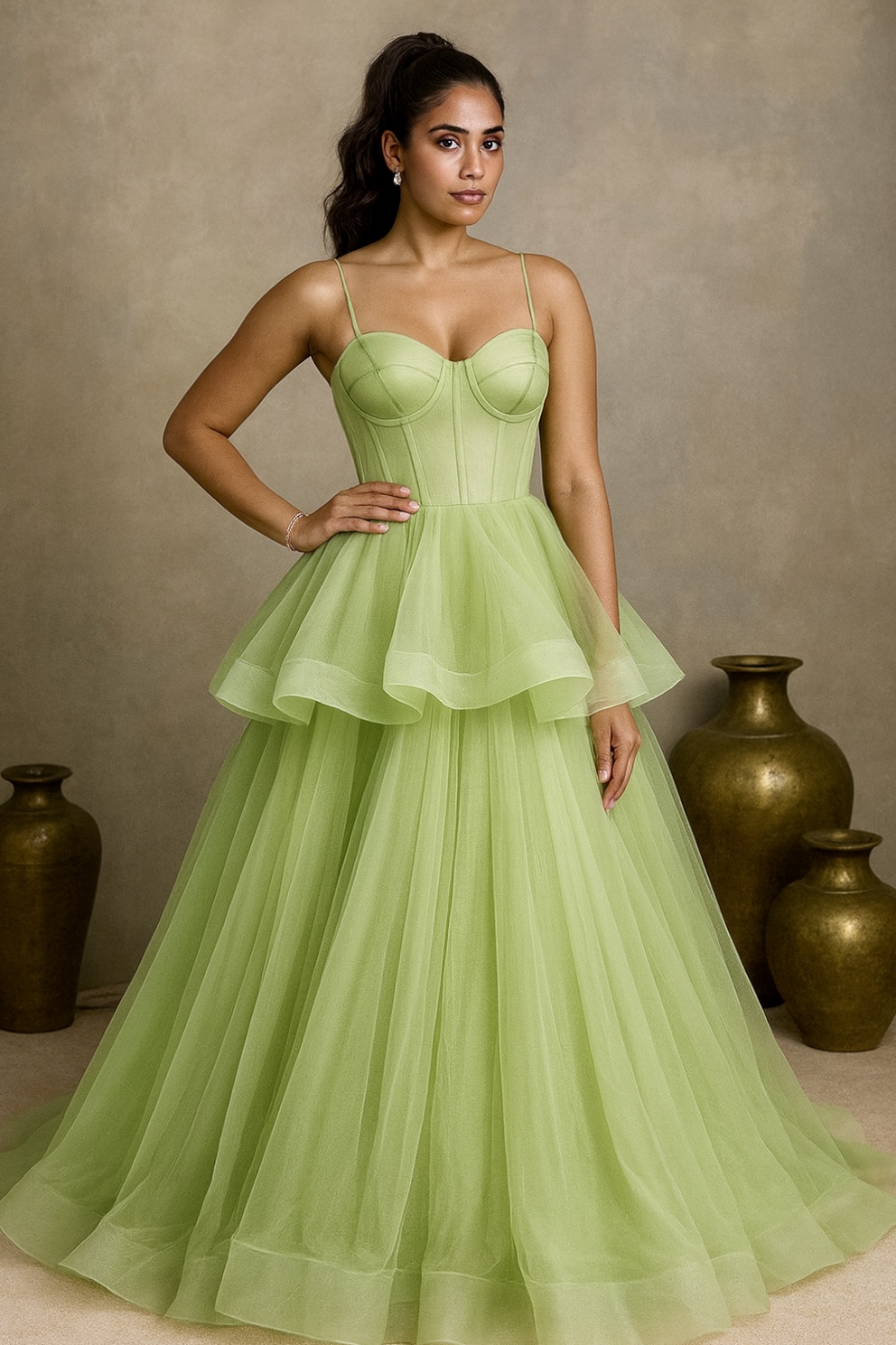 Elegant Green Tulle Gown