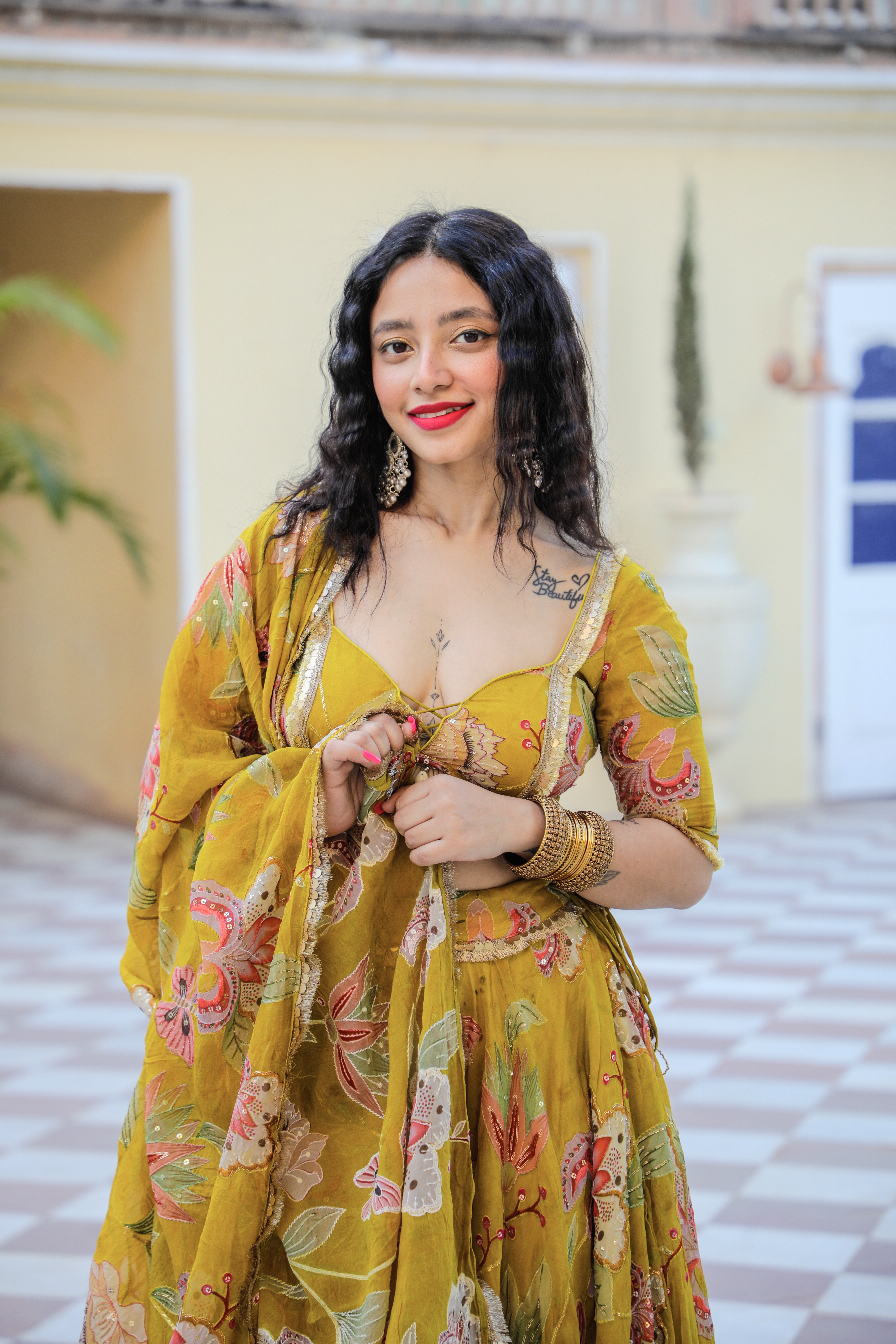 Floral Yellow Lehenga Set