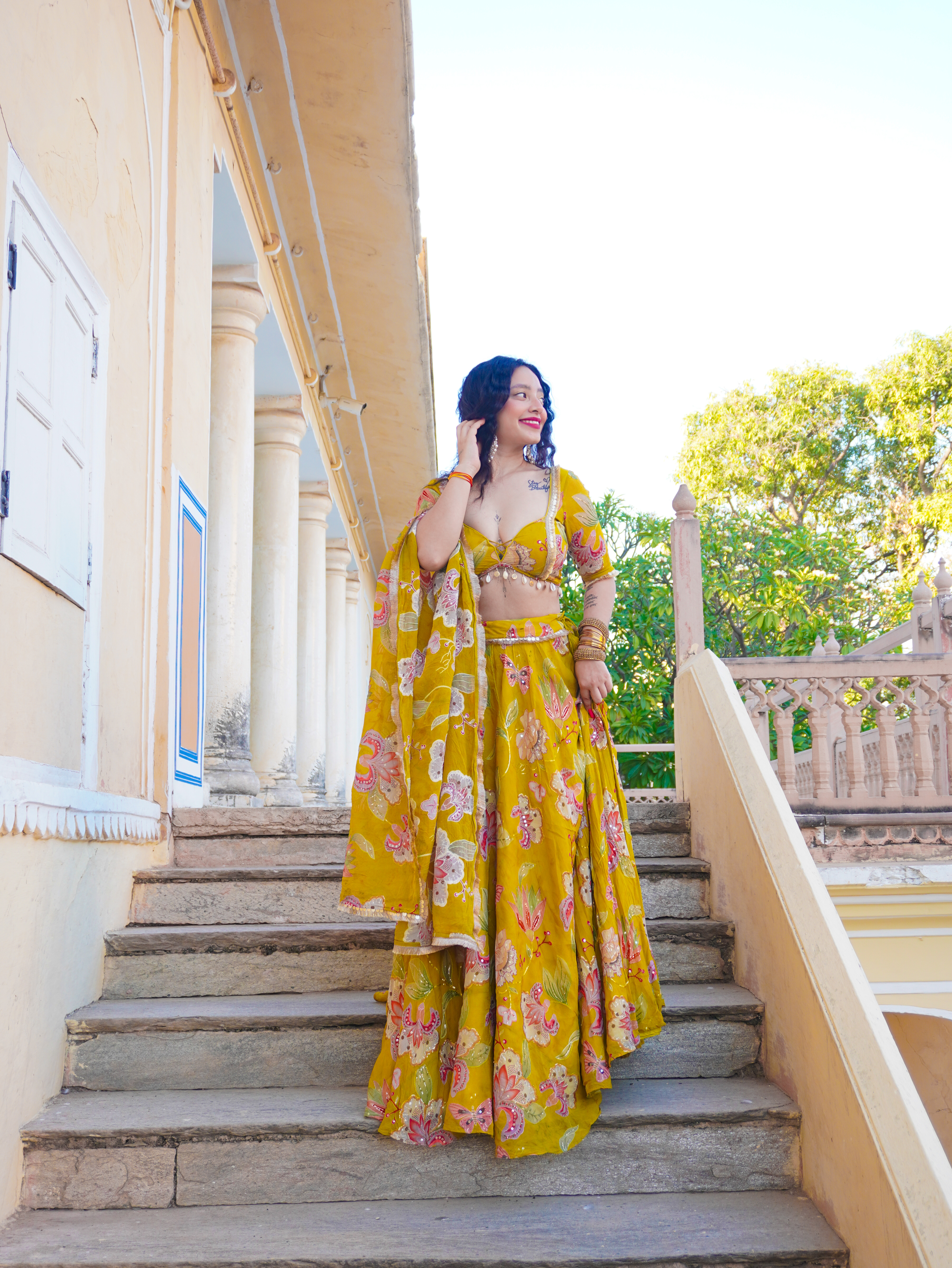 Floral Yellow Lehenga Set