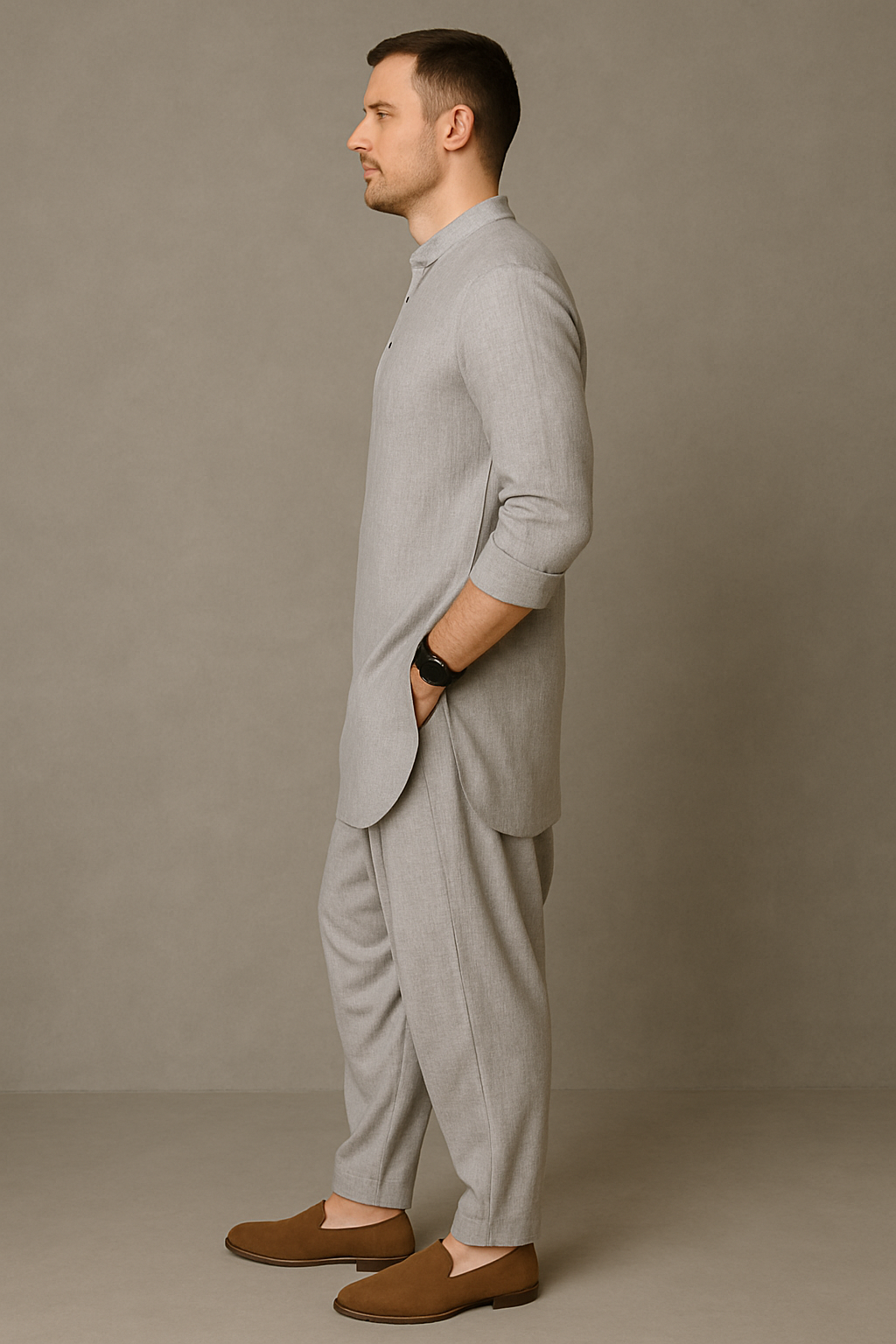 Men's Light Grey Kurta Set