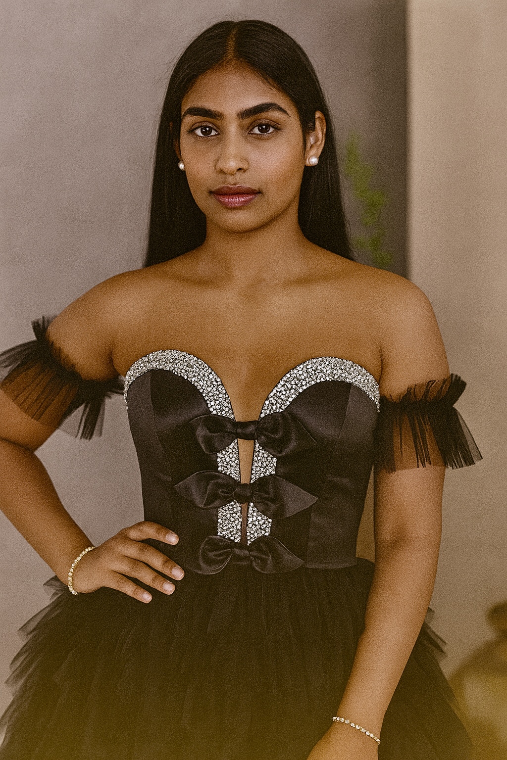 Elegant Black Ruffle Evening Gown