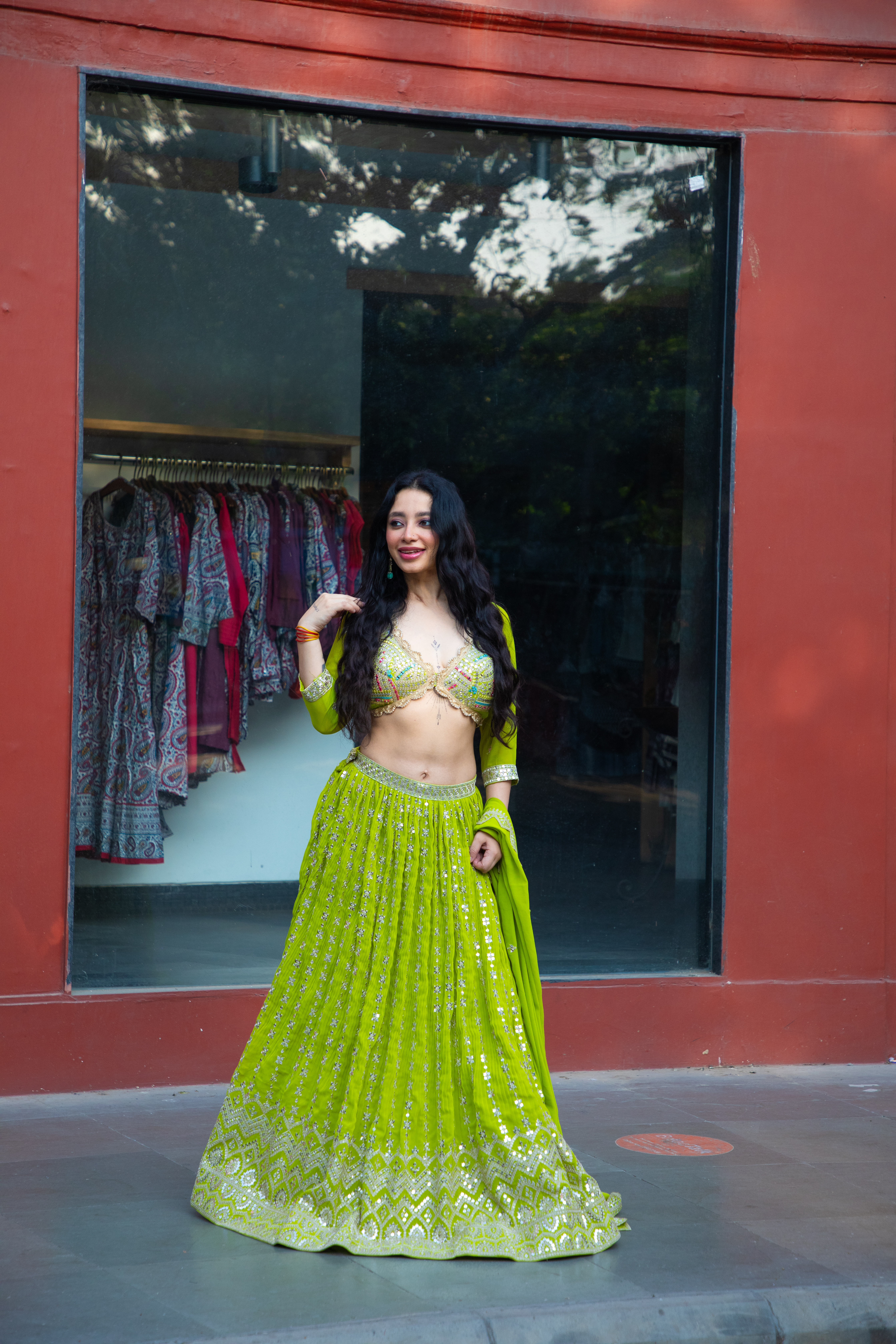 Green Embroidered Lehenga Choli