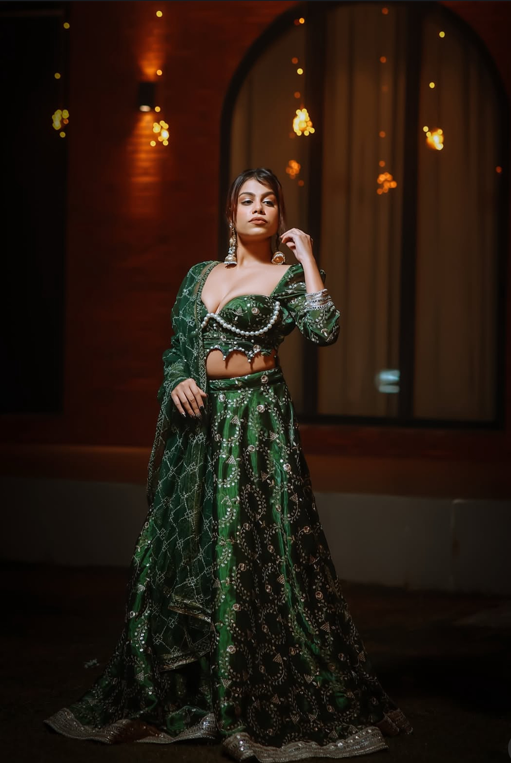 Emerald Green Embroidered Lehenga