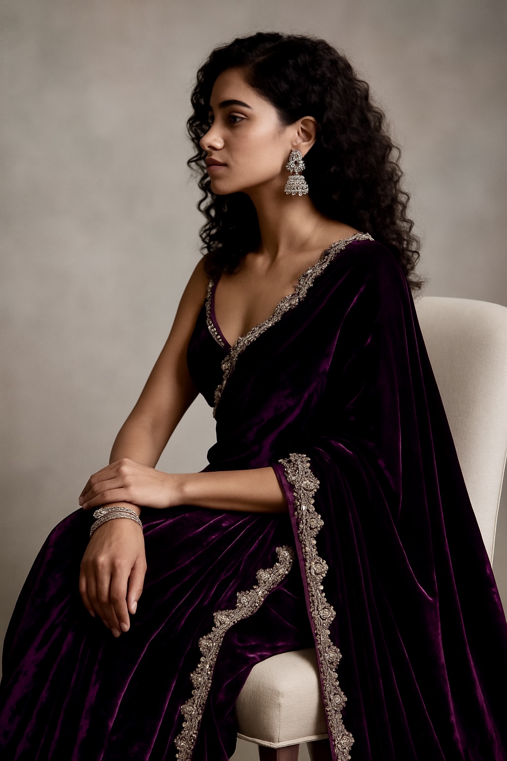 Velvet Embroidered Saree