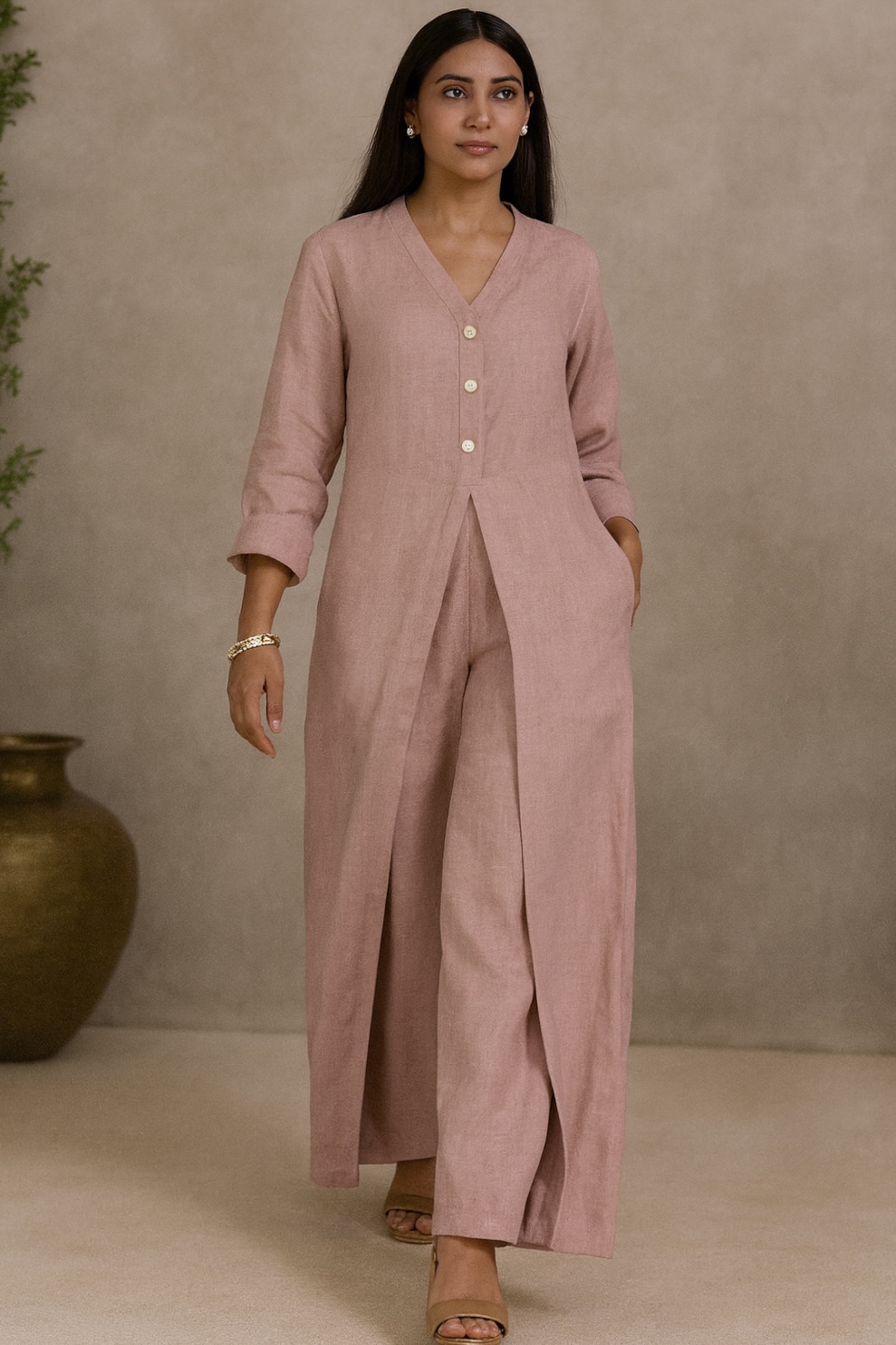 Elegant Mauve Linen Jumpsuit