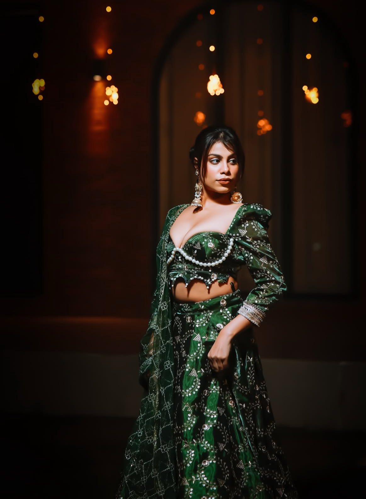 Emerald Green Embroidered Lehenga
