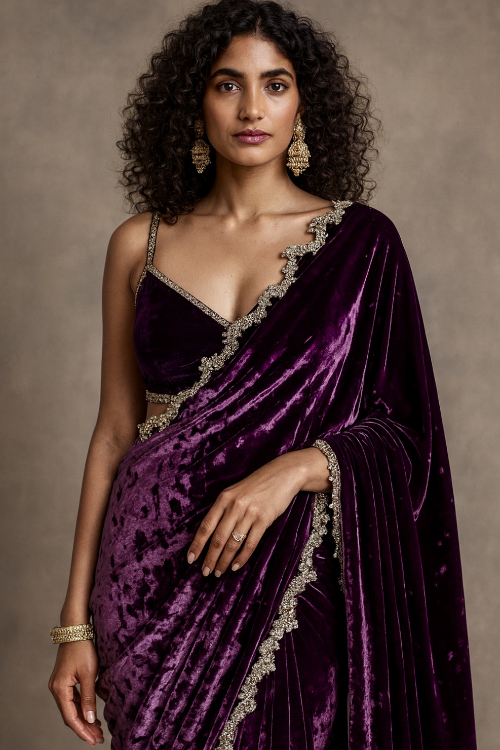 Velvet Embroidered Saree