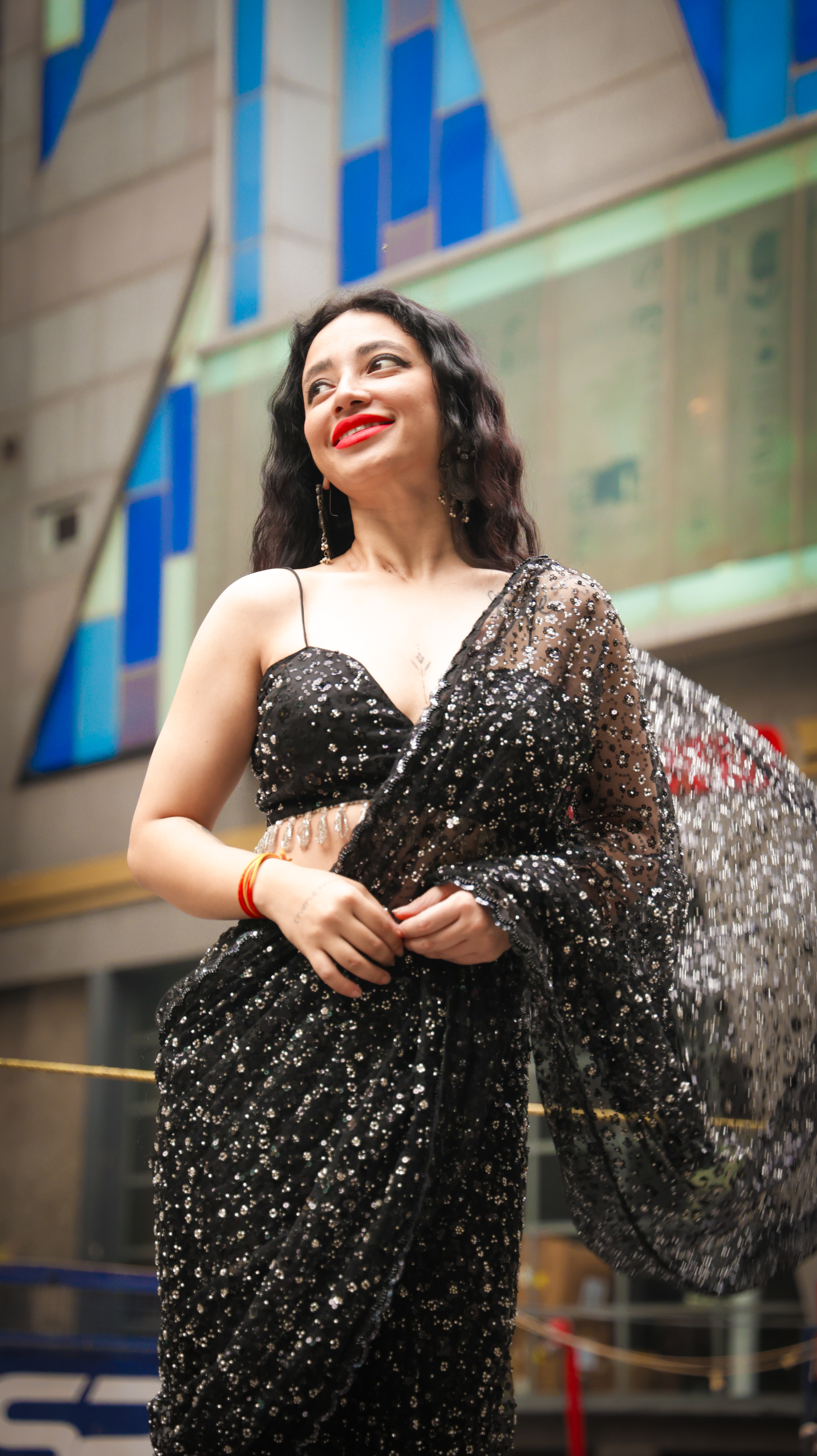 Black Sequin Saree with Blouse