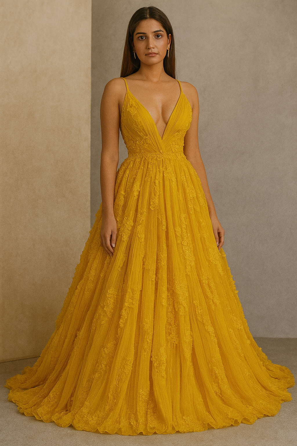 Elegant Yellow Evening Gown
