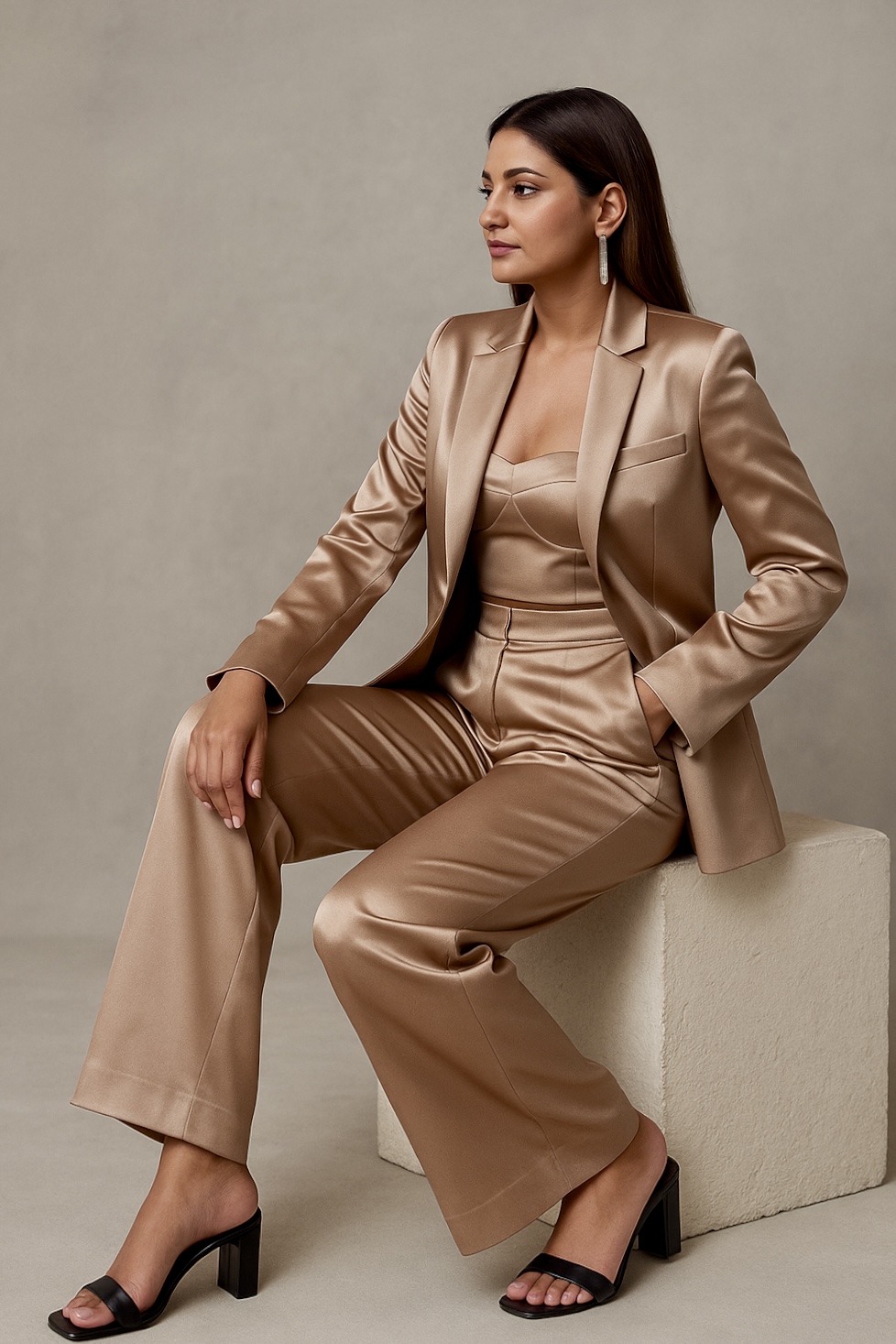Champagne Satin Suit Set