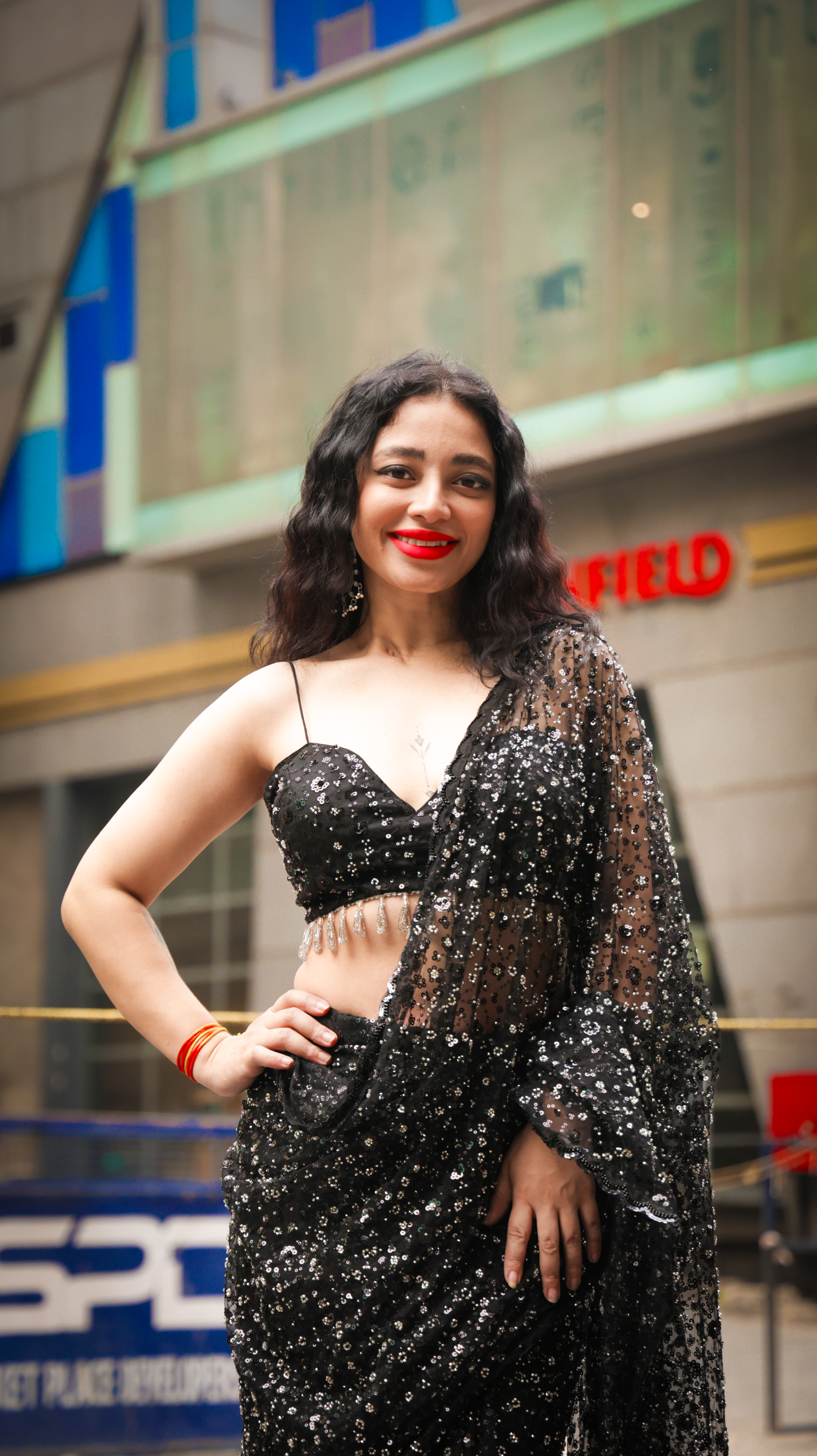 Black Sequin Saree with Blouse