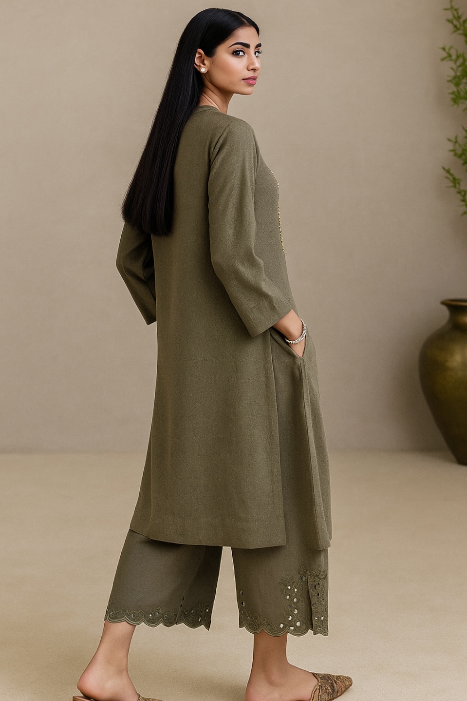 Olive Green Kurta Set