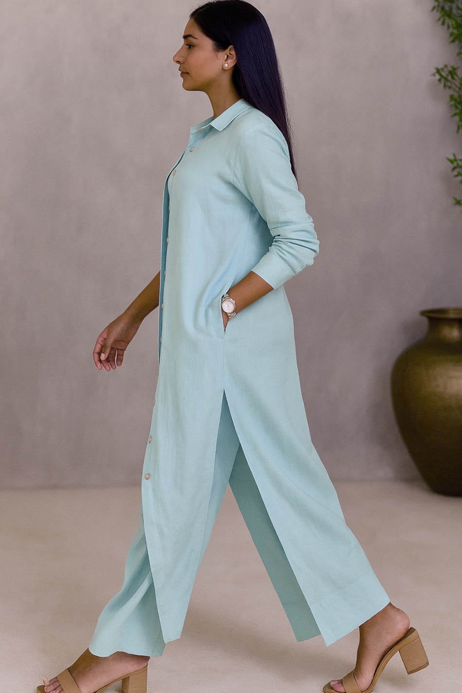 Light Blue Longline Shirt and Pant Set