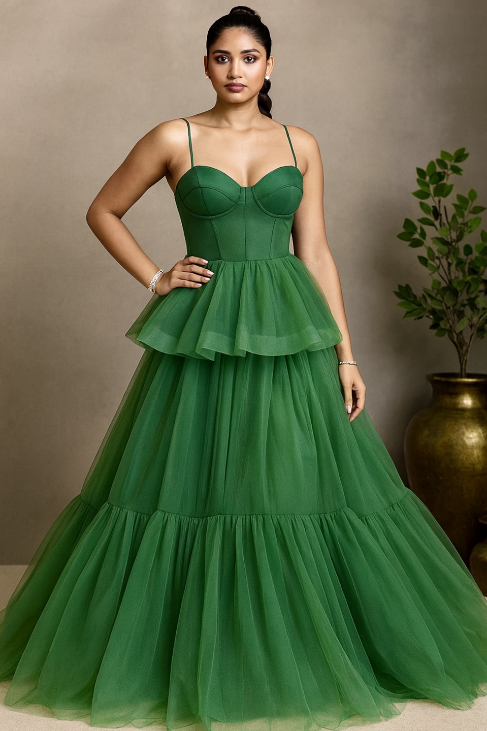 Elegant Green Tulle Gown