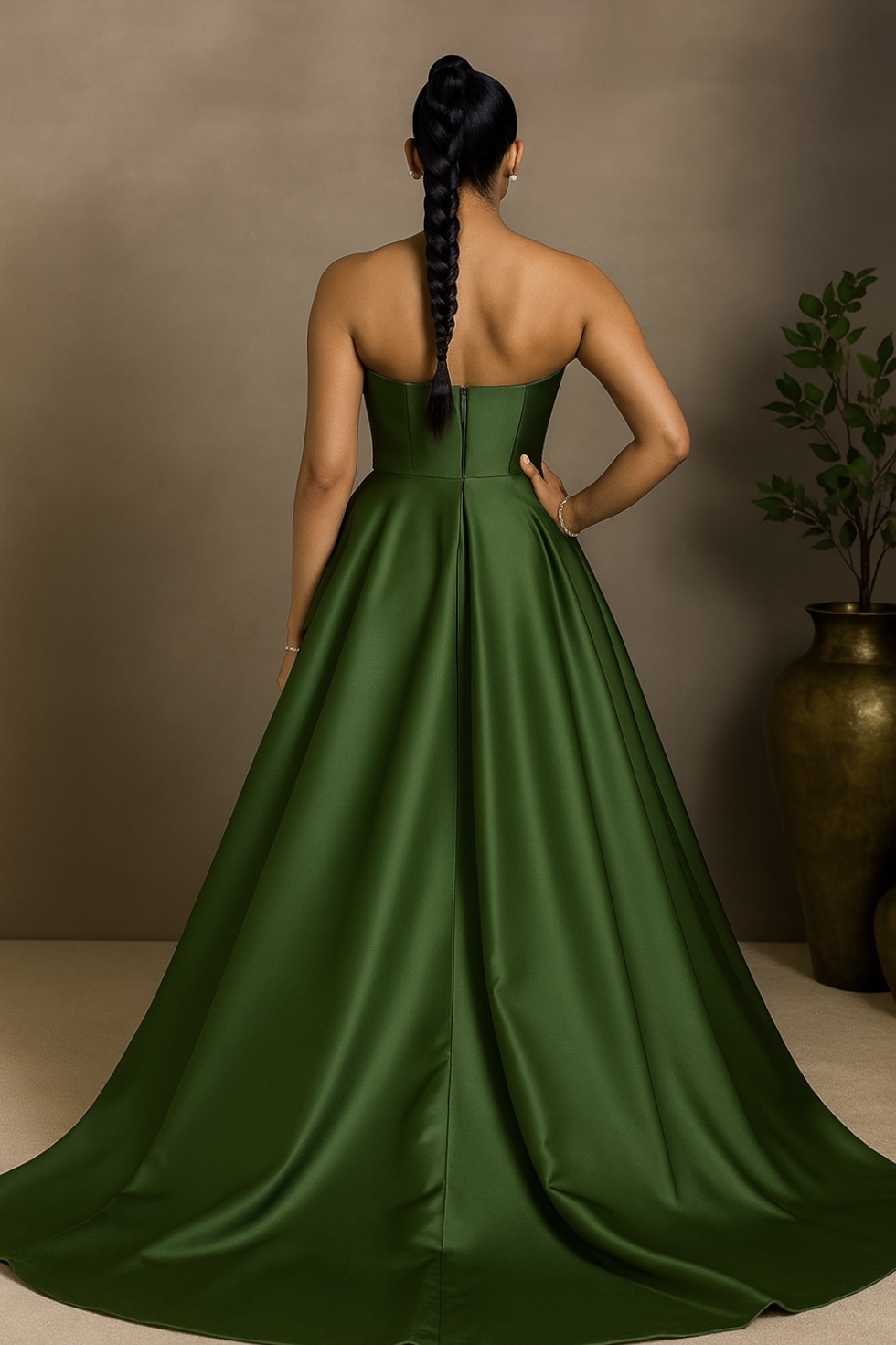 Elegant Green Strapless Evening Gown
