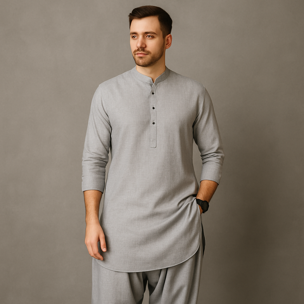 Men's Light Grey Kurta Set