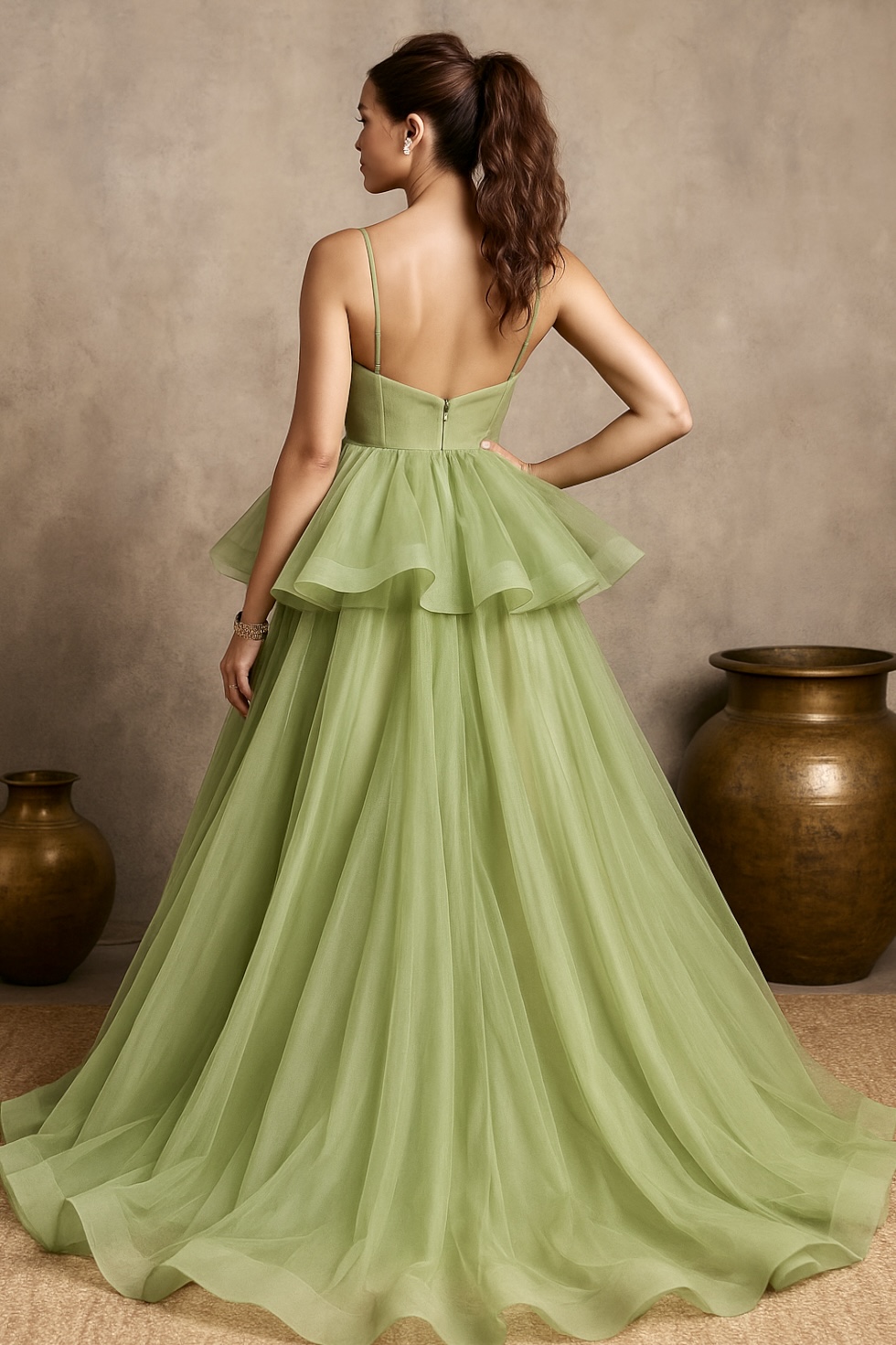 Elegant Green Tulle Gown