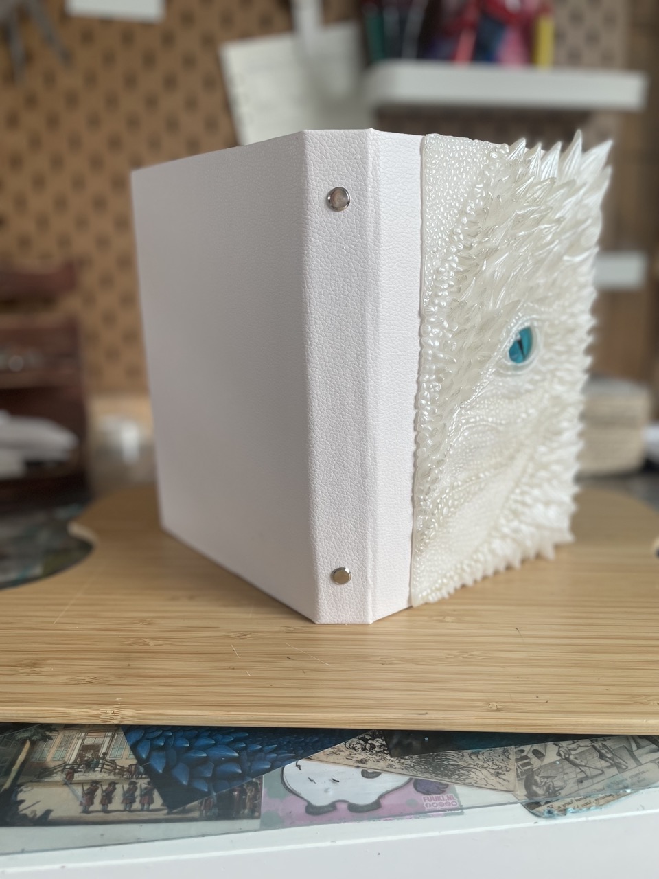 A5 Pearl/Teal Dragon Journal with silver ring binder