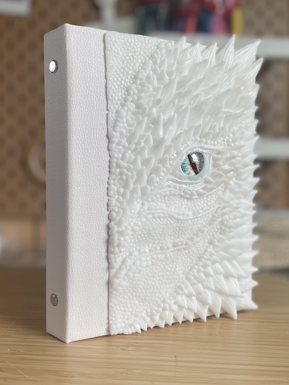 A5 White/Blue Dragon Journal with silver ring binder