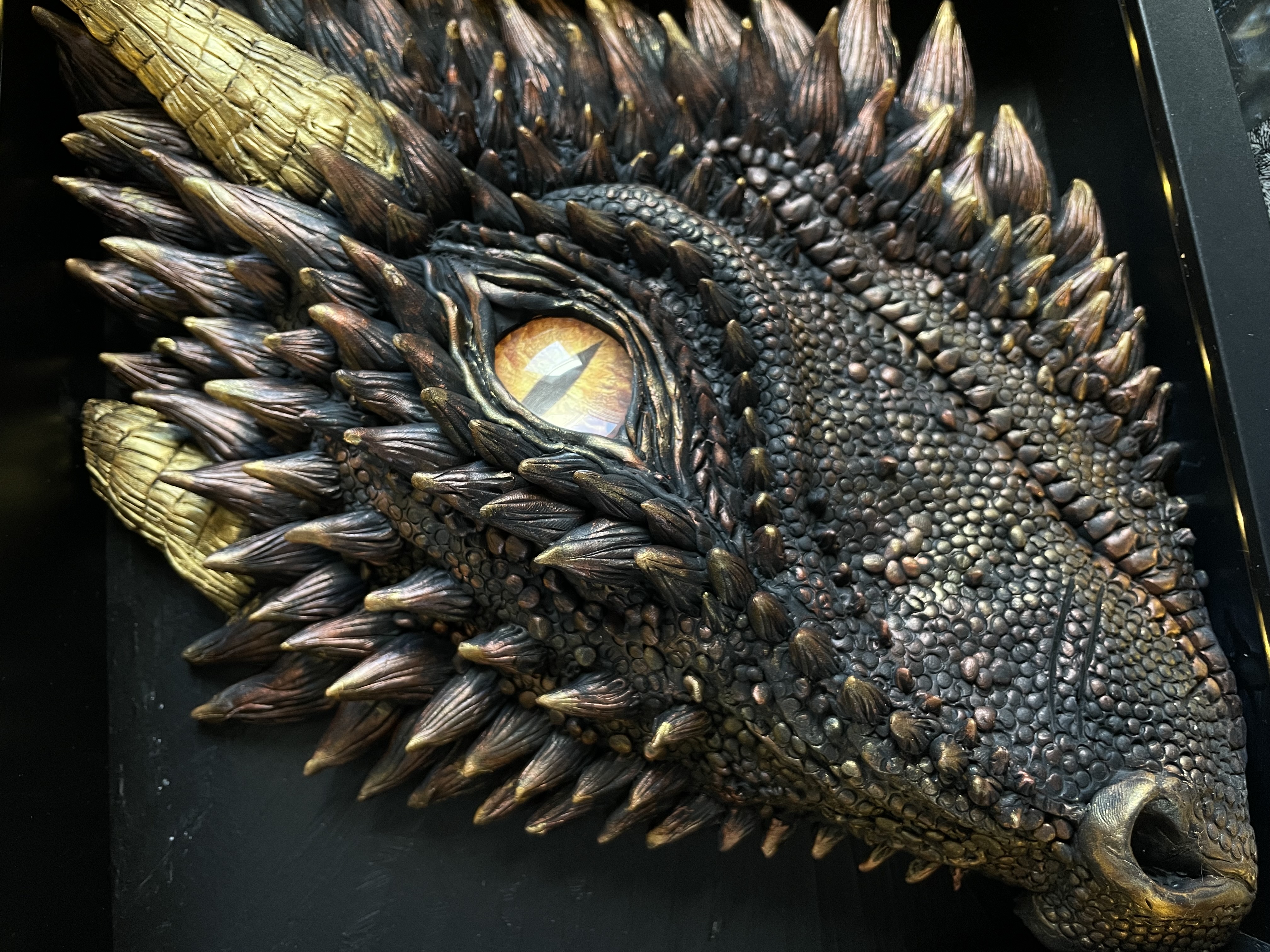 Dragon head wall art - realistic hand-sculpted 3D dragon eye art piece