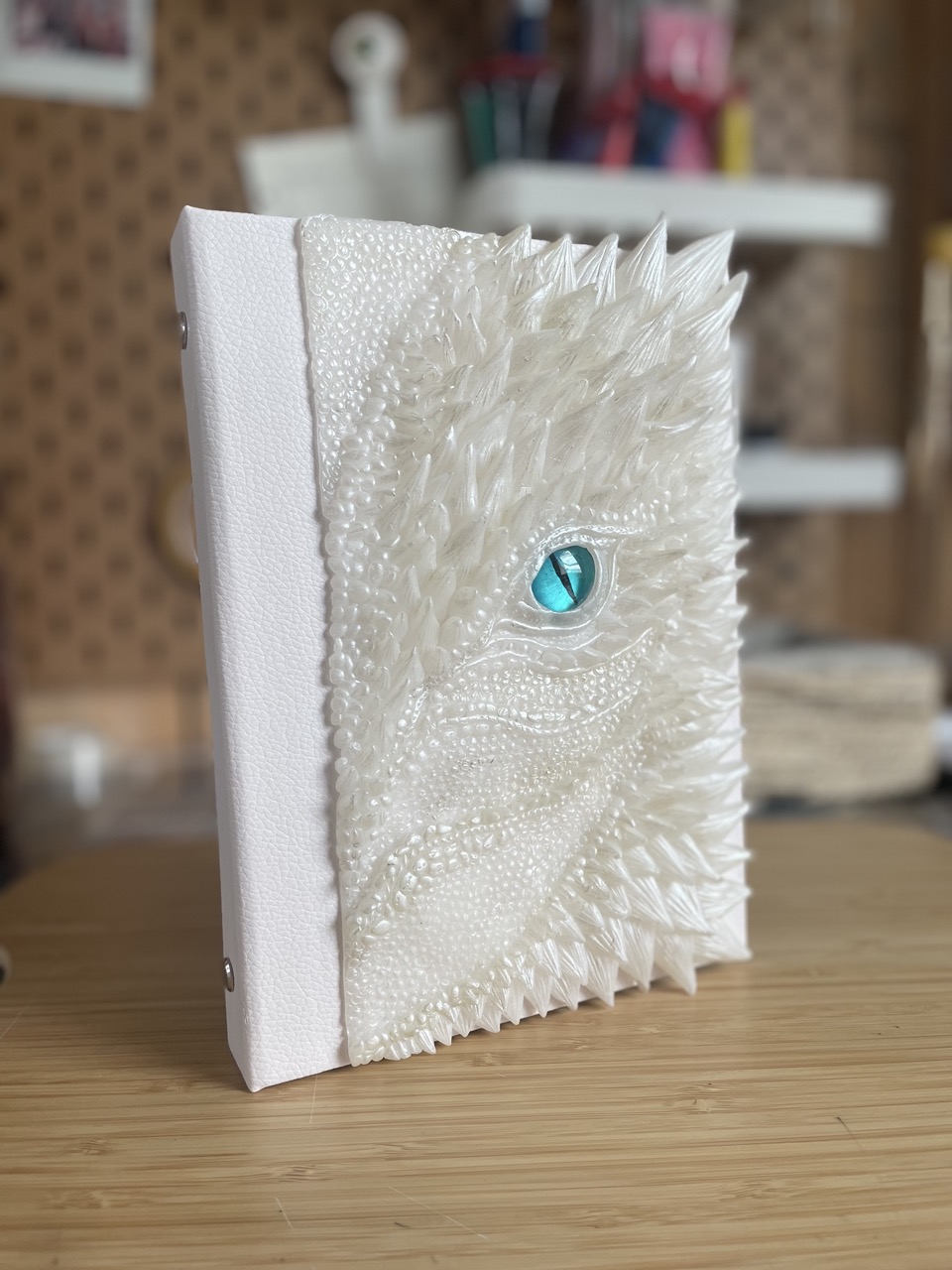 A5 Pearl/Teal Dragon Journal with silver ring binder