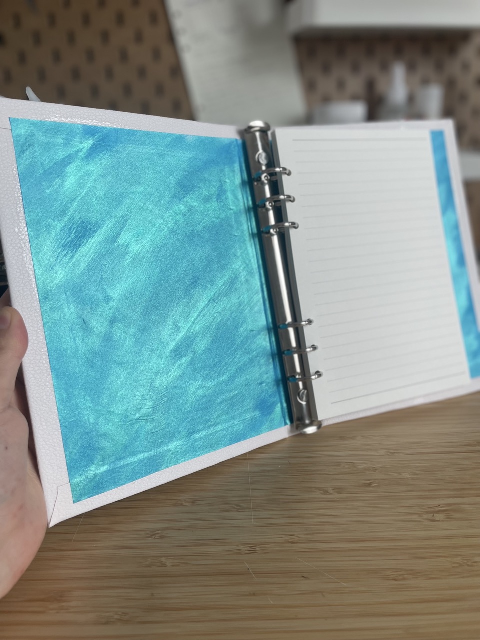 A5 Pearl/Teal Dragon Journal with silver ring binder