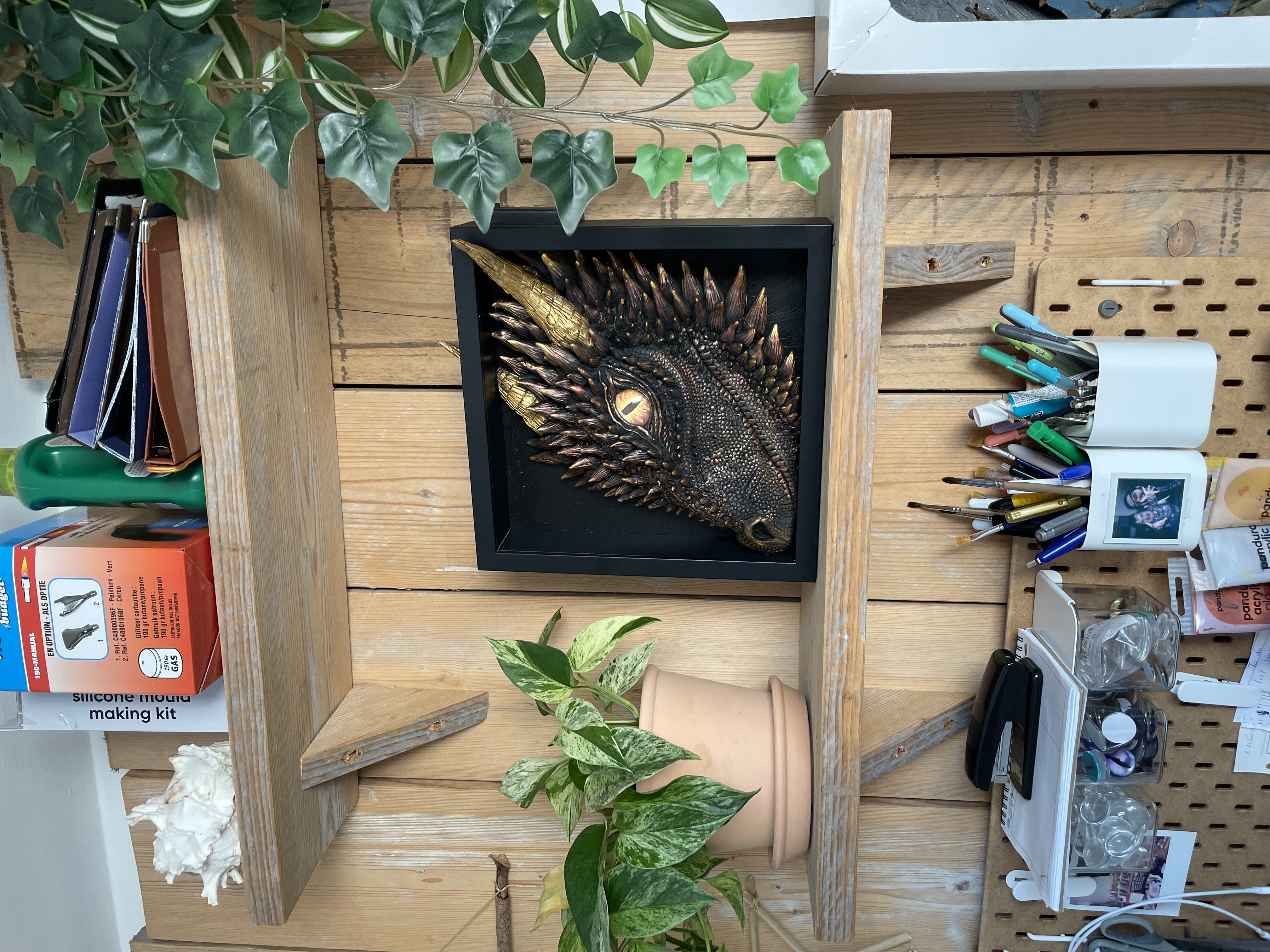 Dragon head wall art - realistic hand-sculpted 3D dragon eye art piece