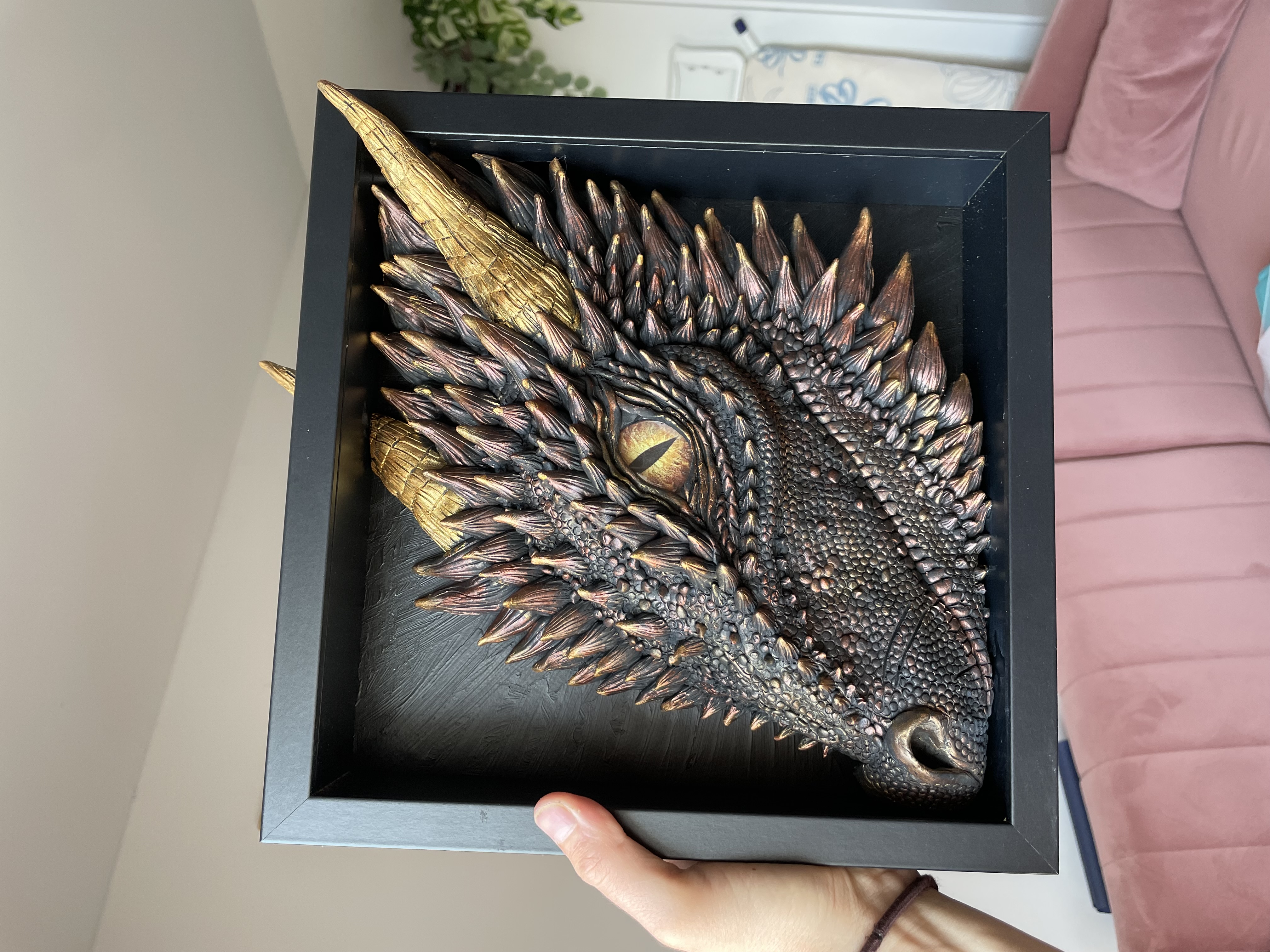 Dragon head wall art - realistic hand-sculpted 3D dragon eye art piece