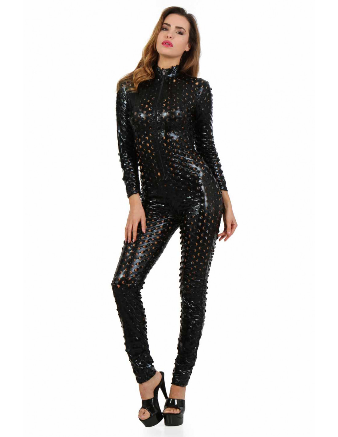 Openwork lamé fabric catsuit-2268