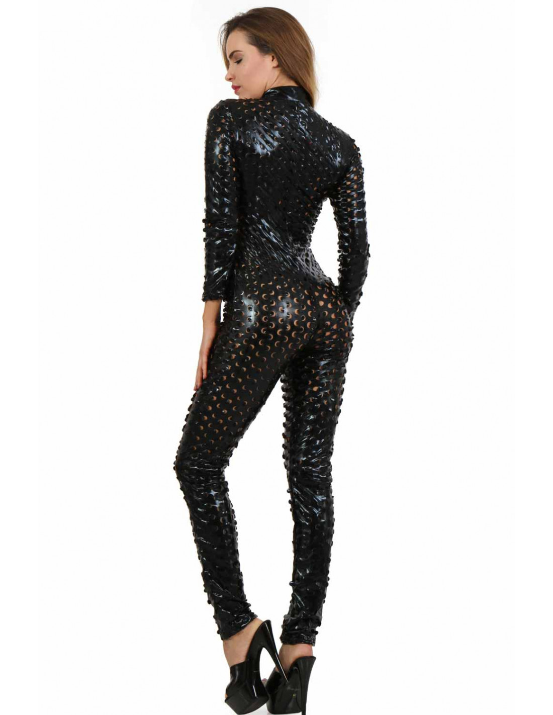 Openwork lamé fabric catsuit-2268