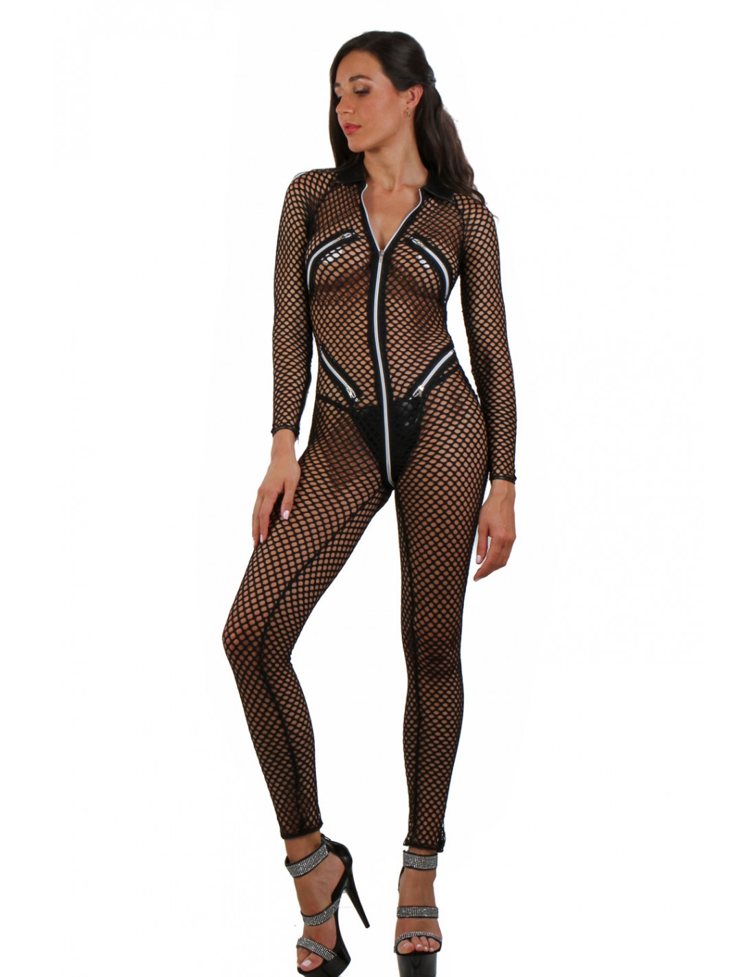 Fishnet Catsuit – Mesh catsuit with zippers-2154