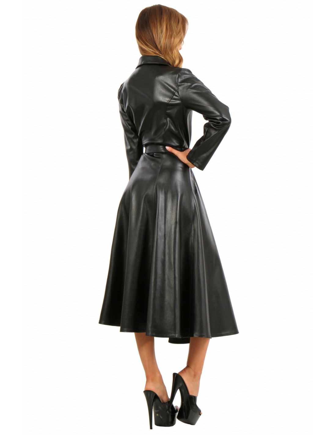 Long leatherlook coat–2271